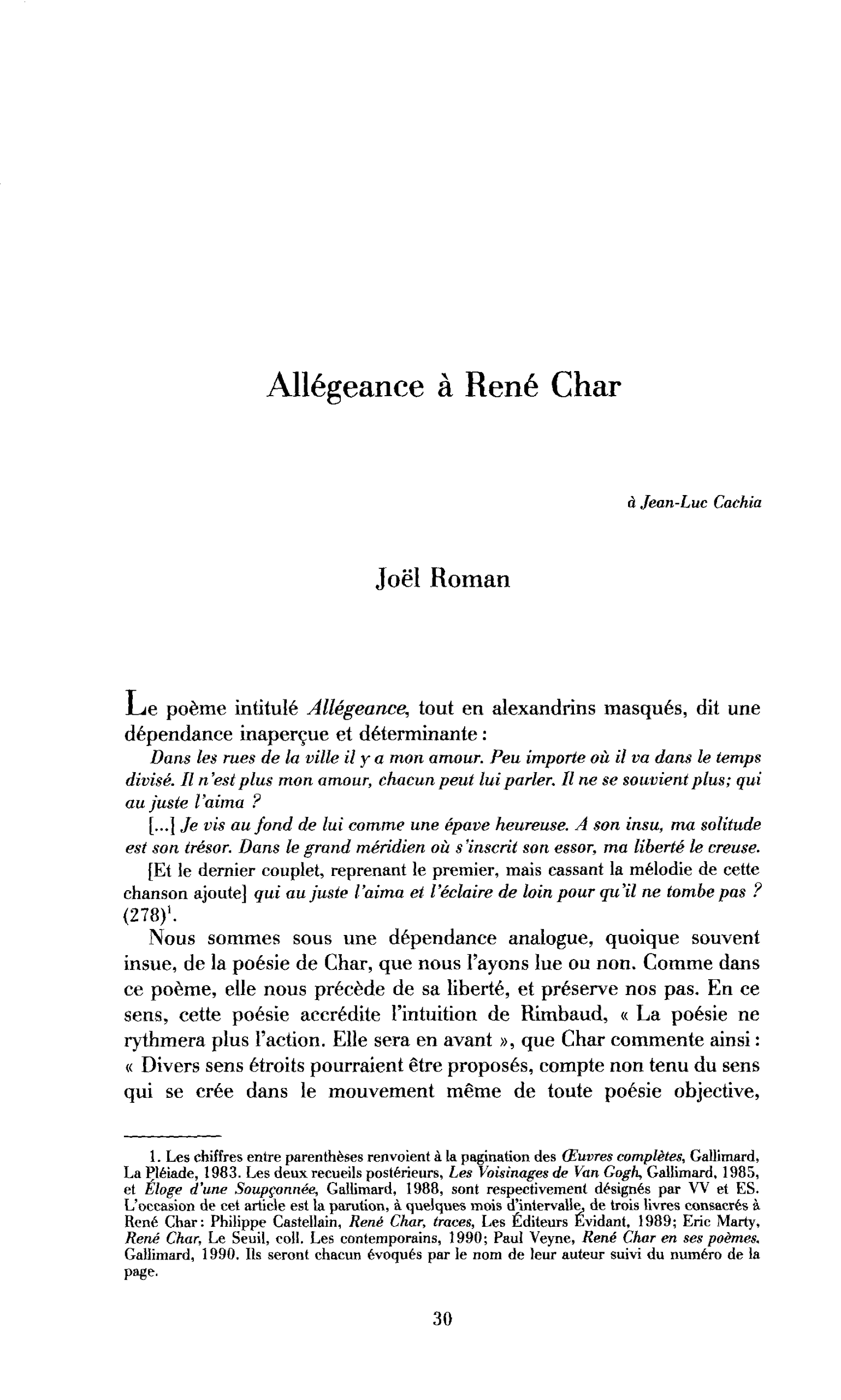 Allégeance à René Char