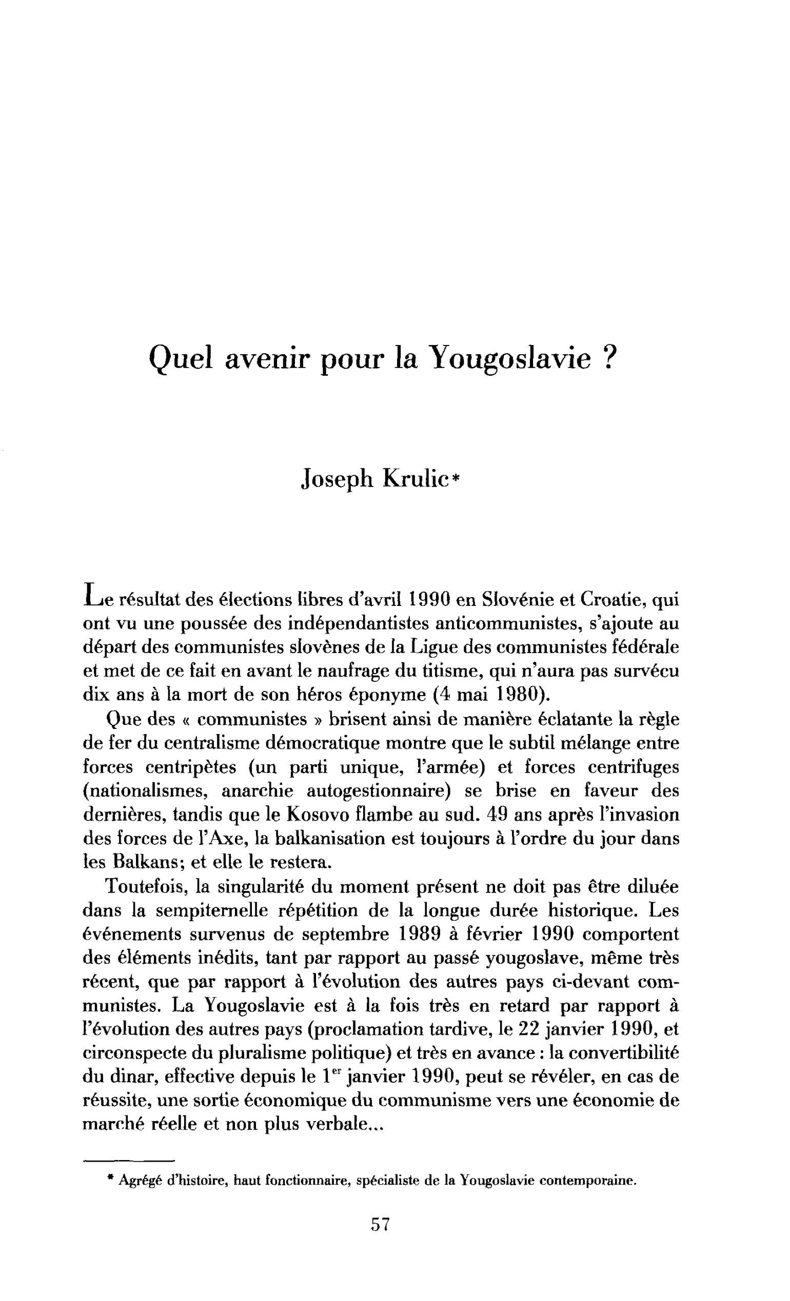 Quel avenir pour la Yougoslavie ?
