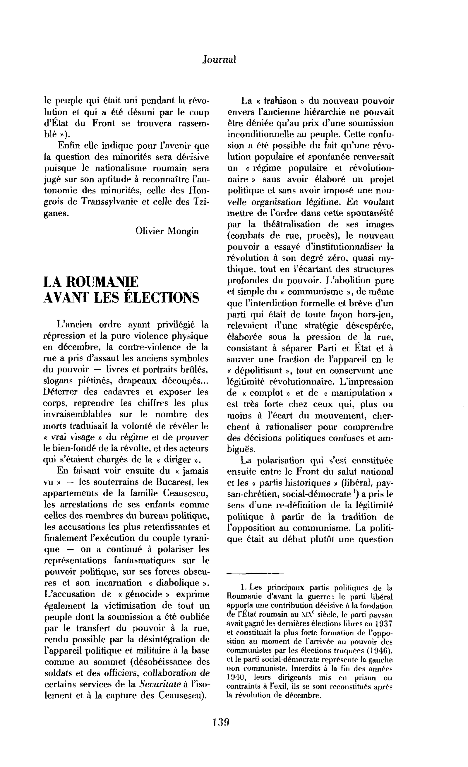 La Roumanie avant les élections