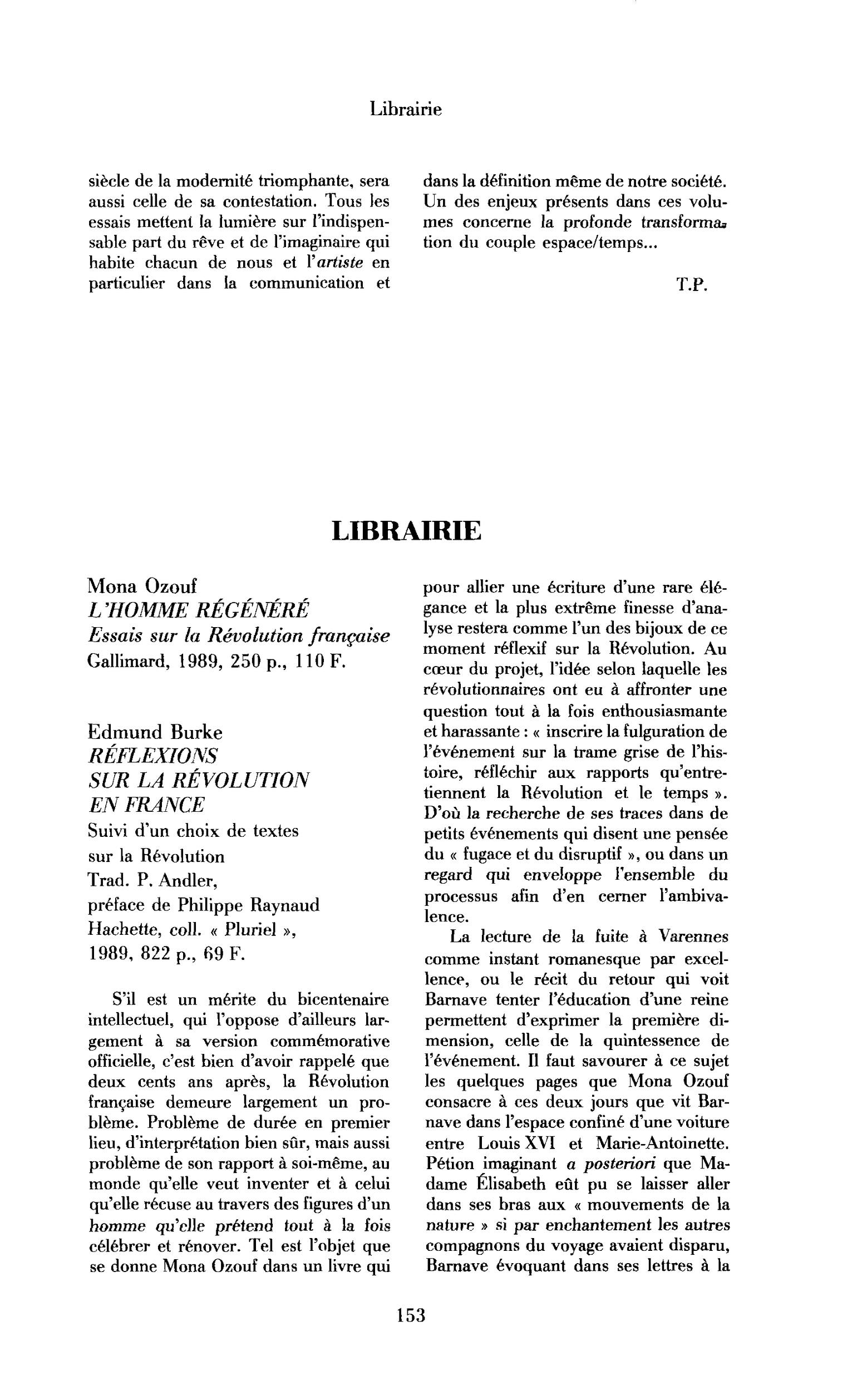 « Mona Ozouf, L’Homme régénéré; Edmund Burke, Réflexions sur la révolution de France »