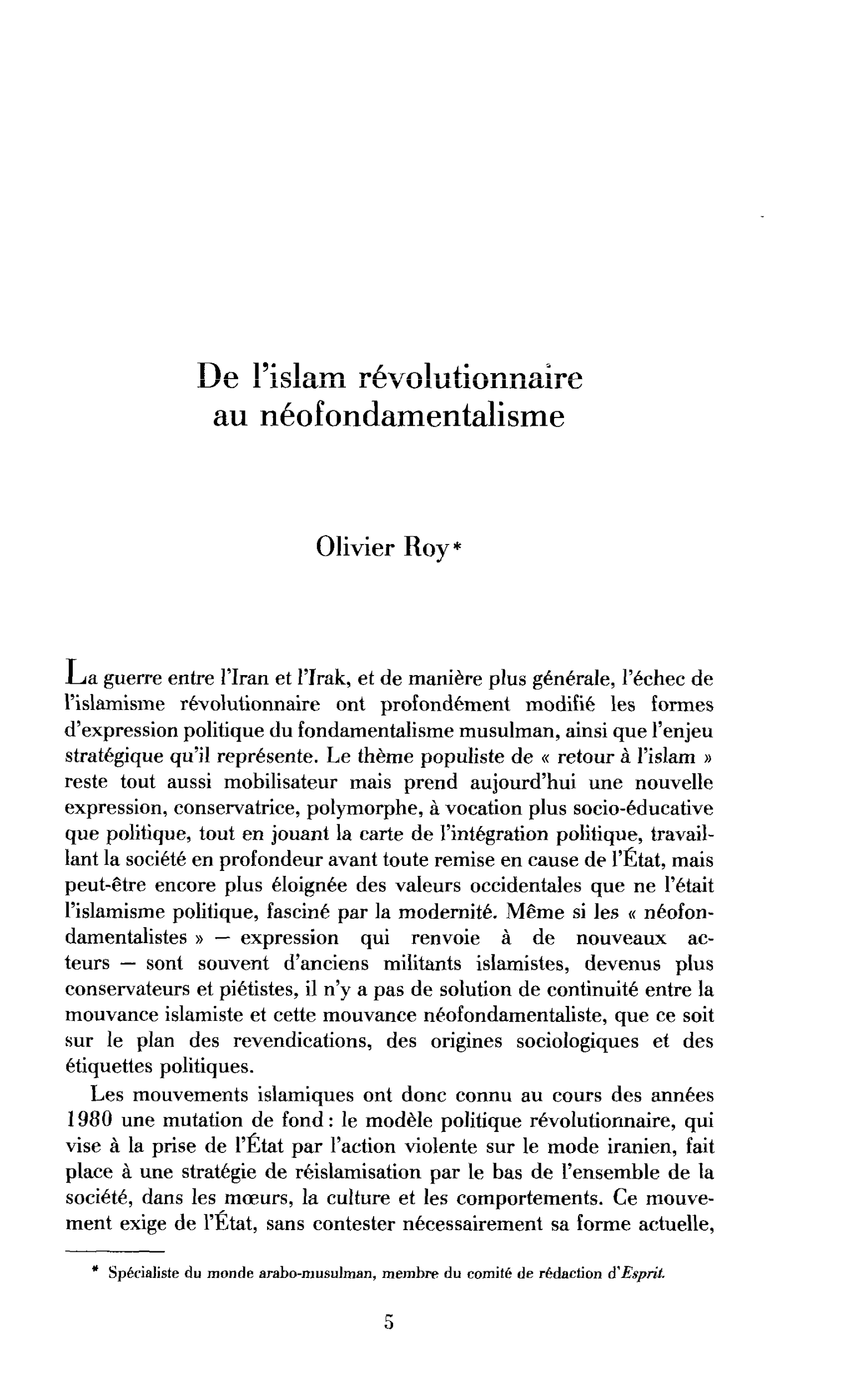 De l’islam révolutionnaire au néofondamentalisme