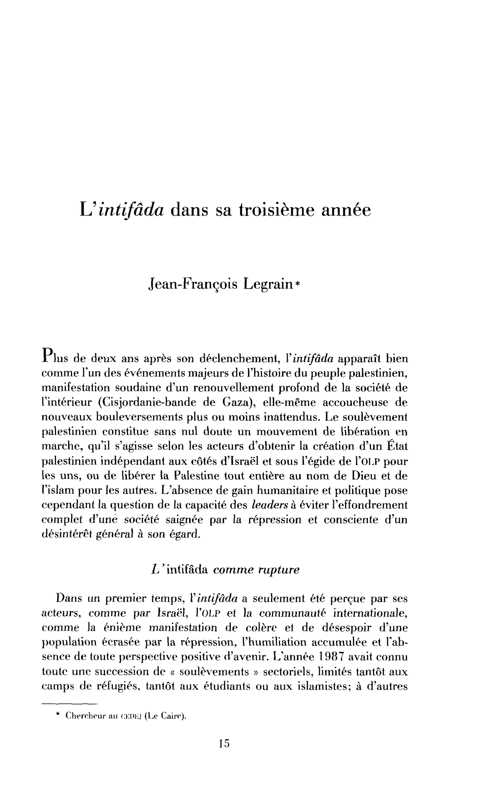 L’intifada dans sa troisième année