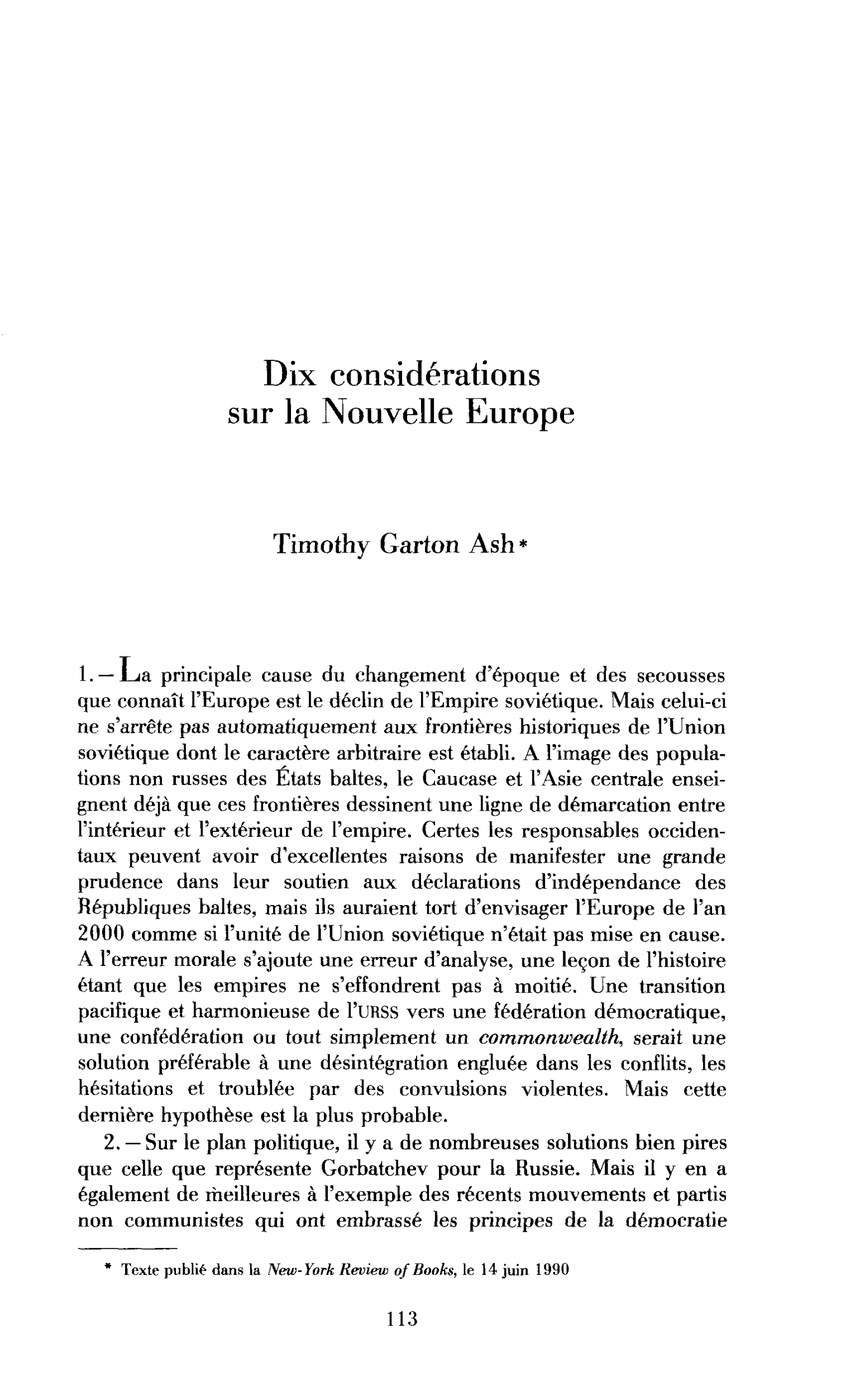 Dix considérations sur la nouvelle Europe