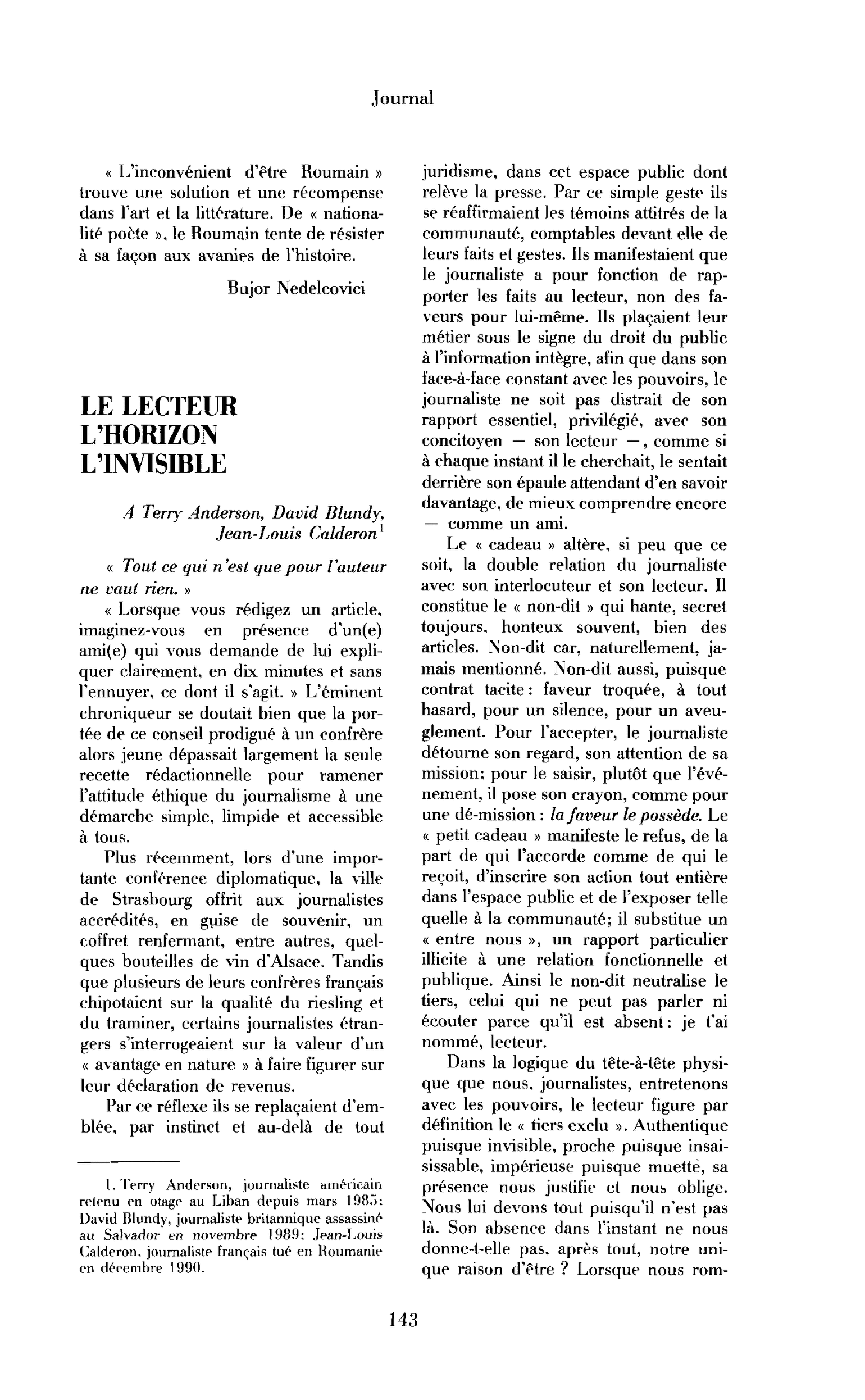Le lecteur, l’horizon, l’invisible