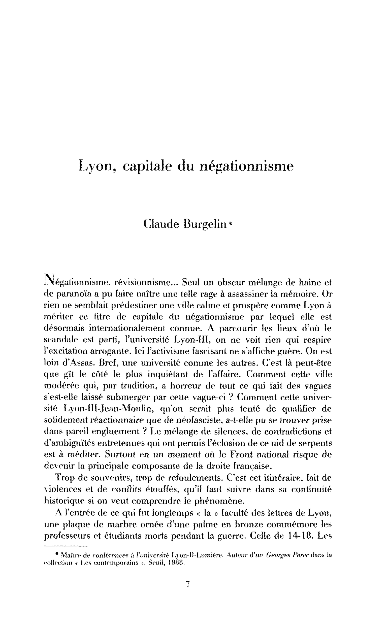 Lyon, capitale du négationnisme