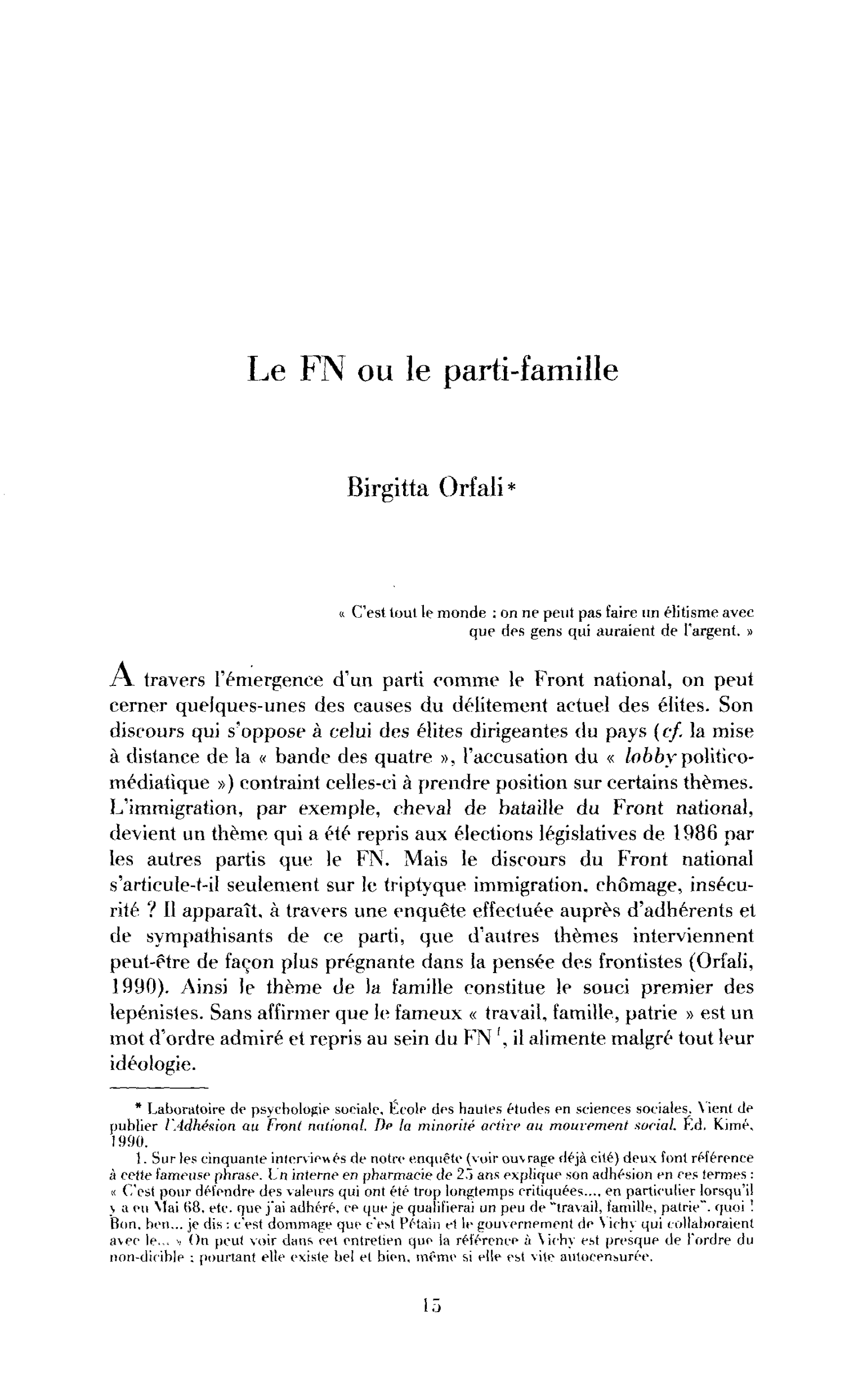 Le Front national ou le parti-famille