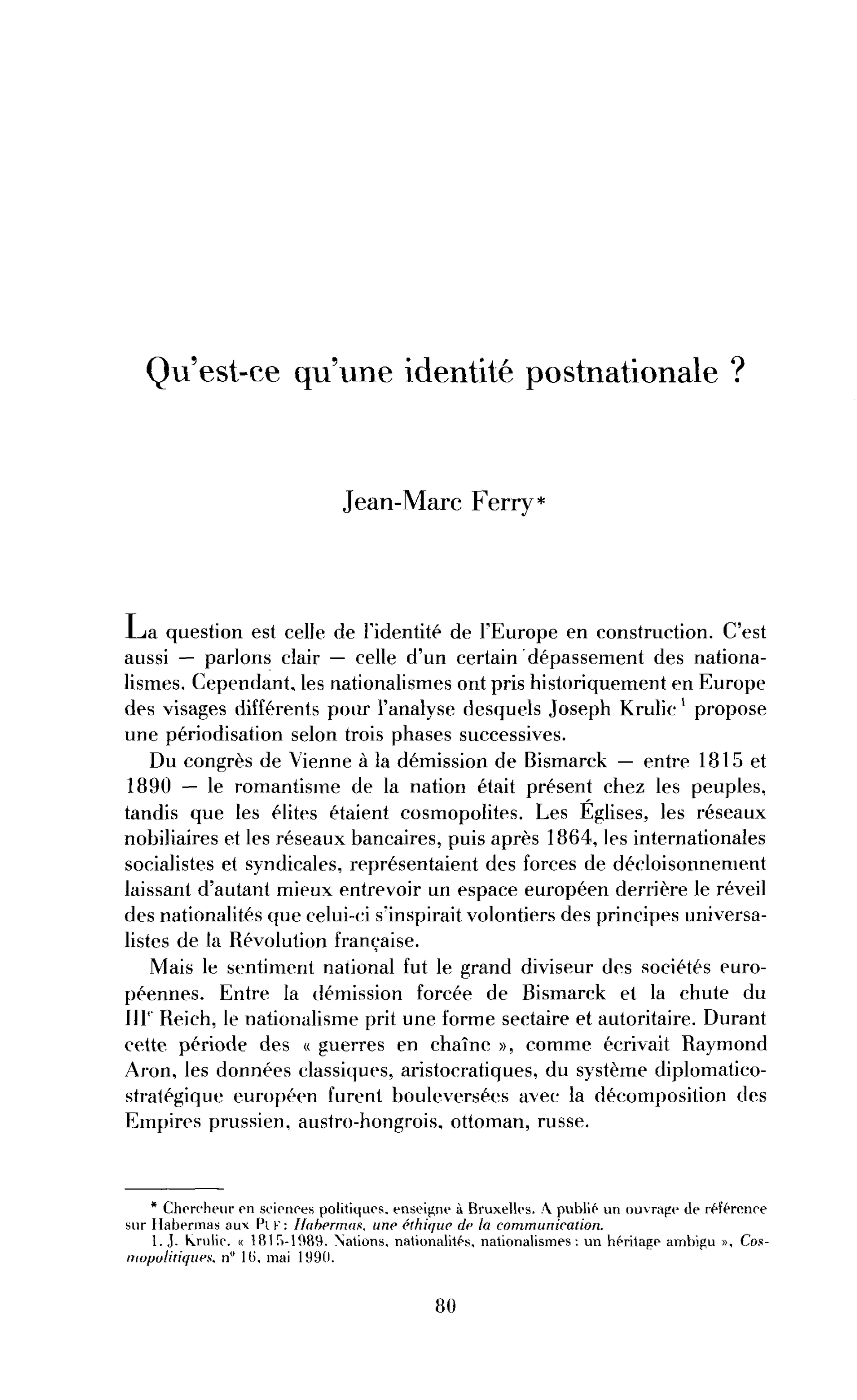 Vers une identité postnationale ?