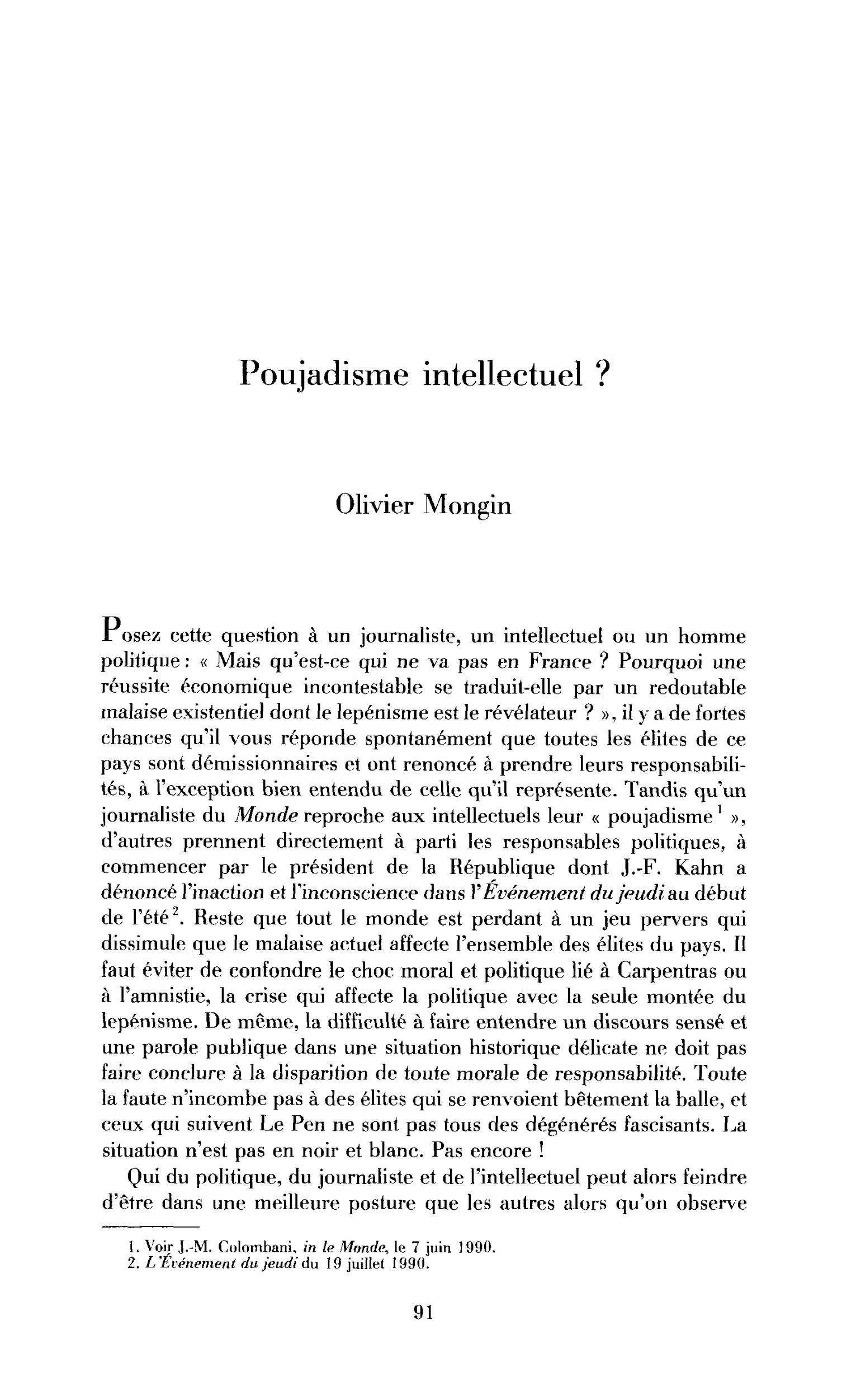 Poujadisme intellectuel ?
