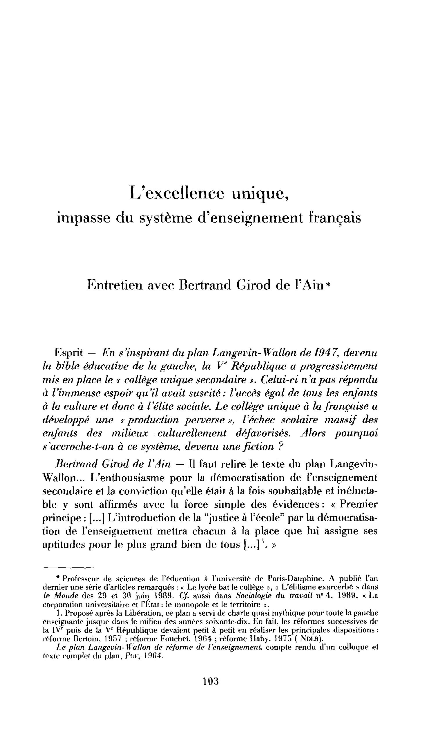 L’excellence unique, impasse du système d’enseignement français (entretien)