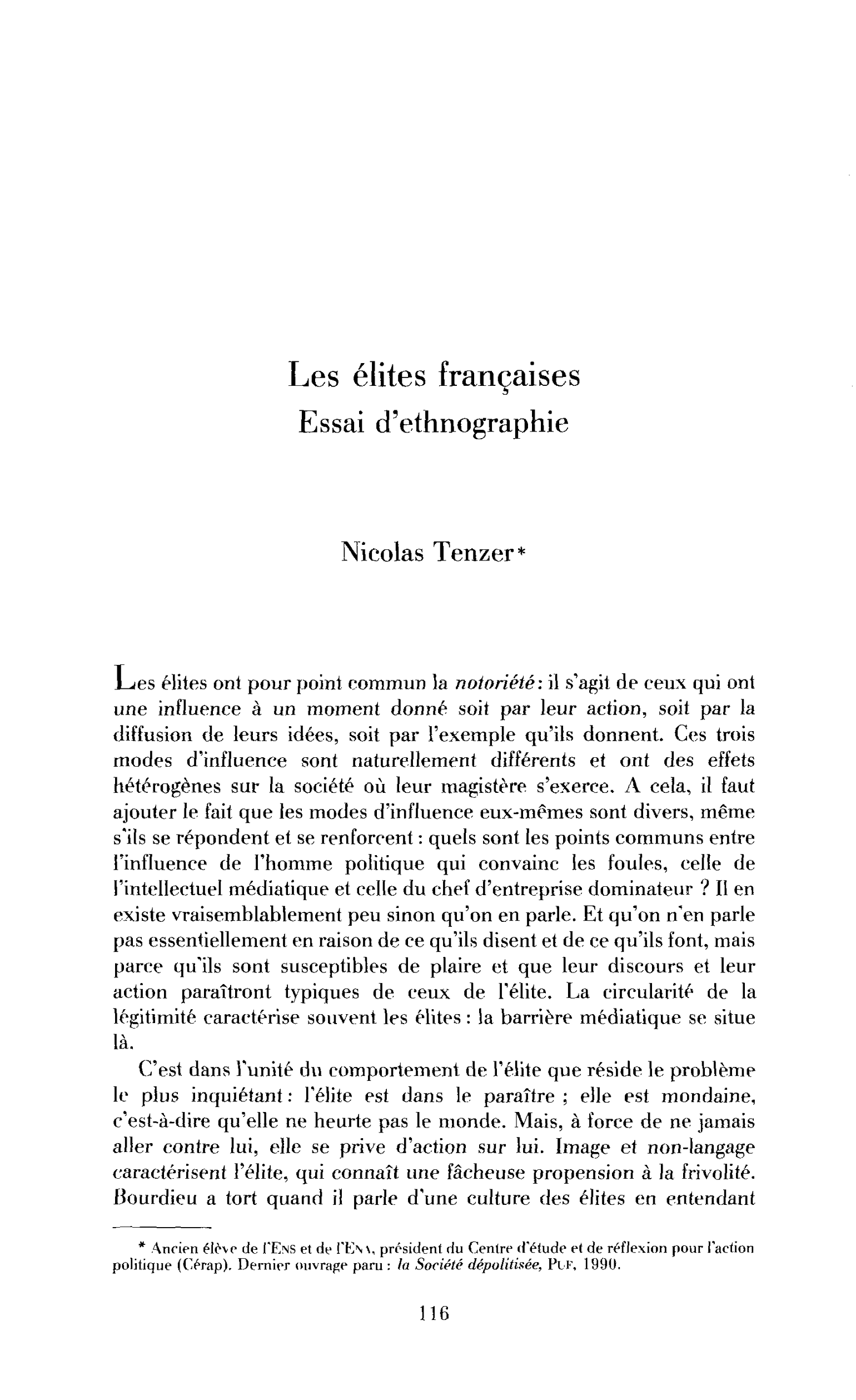 Les élites françaises, essai d’ethnographie