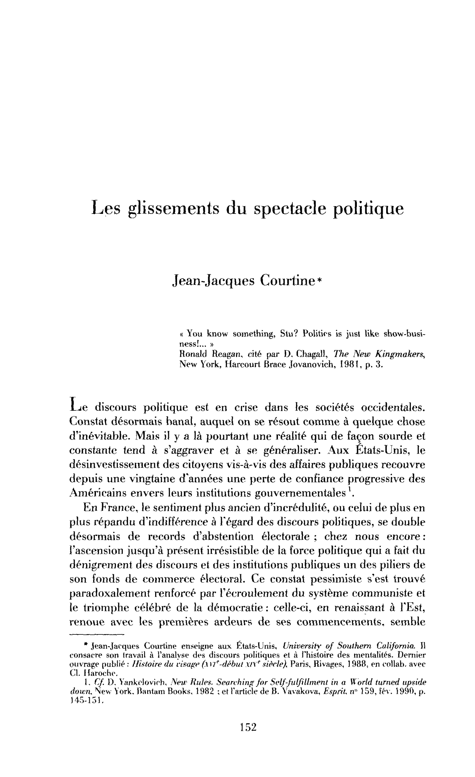 Les glissements du spectacle politique