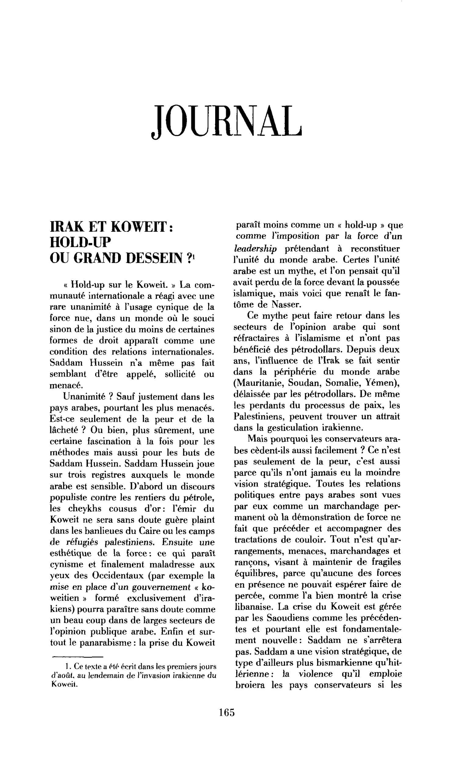 Irak et Koweit : hold up ou grand dessein