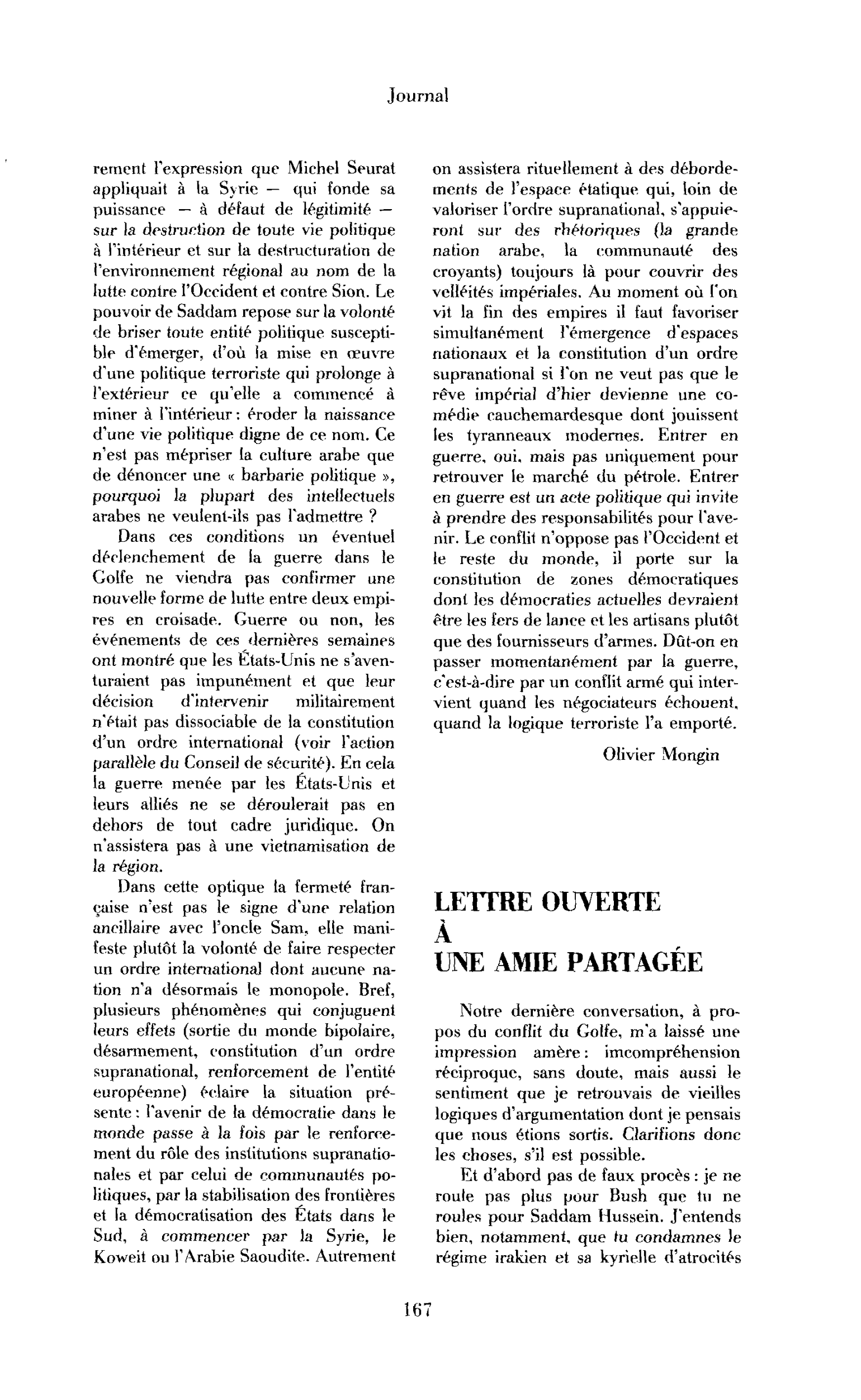 Lettre à une amie partagée