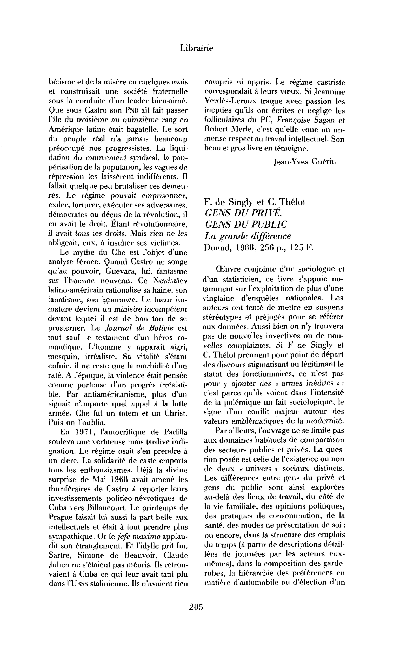 F. de Singly et C. Thélot, Gens du privé, gens du public