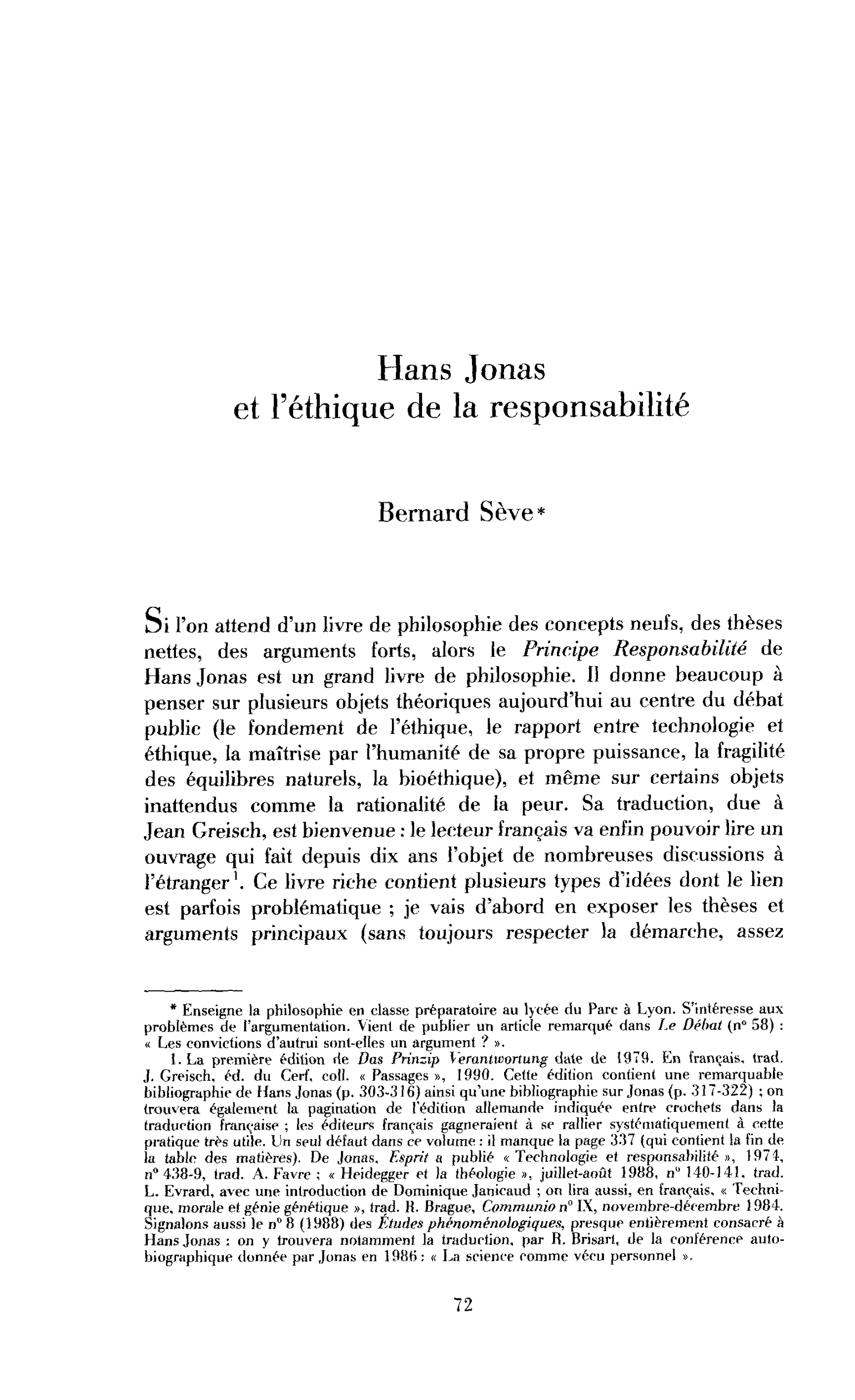 Hans Jonas et l’éthique de responsabilité