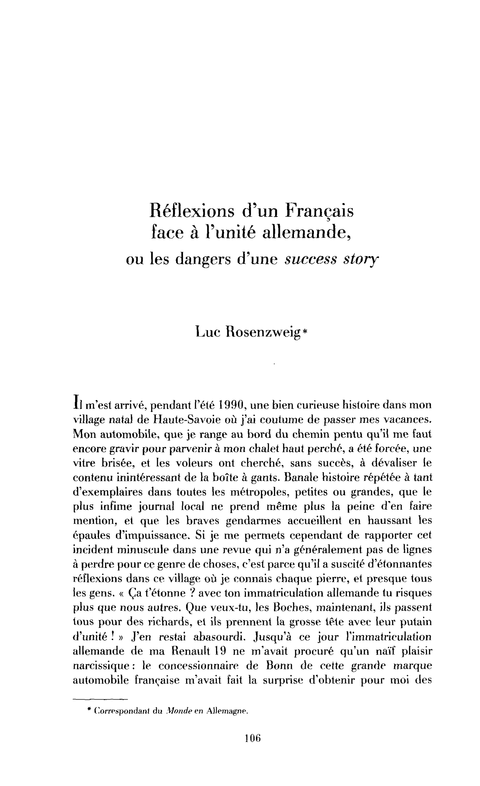 Réflexions d’un français face à l’unité allemande ou les dangers d’une success story