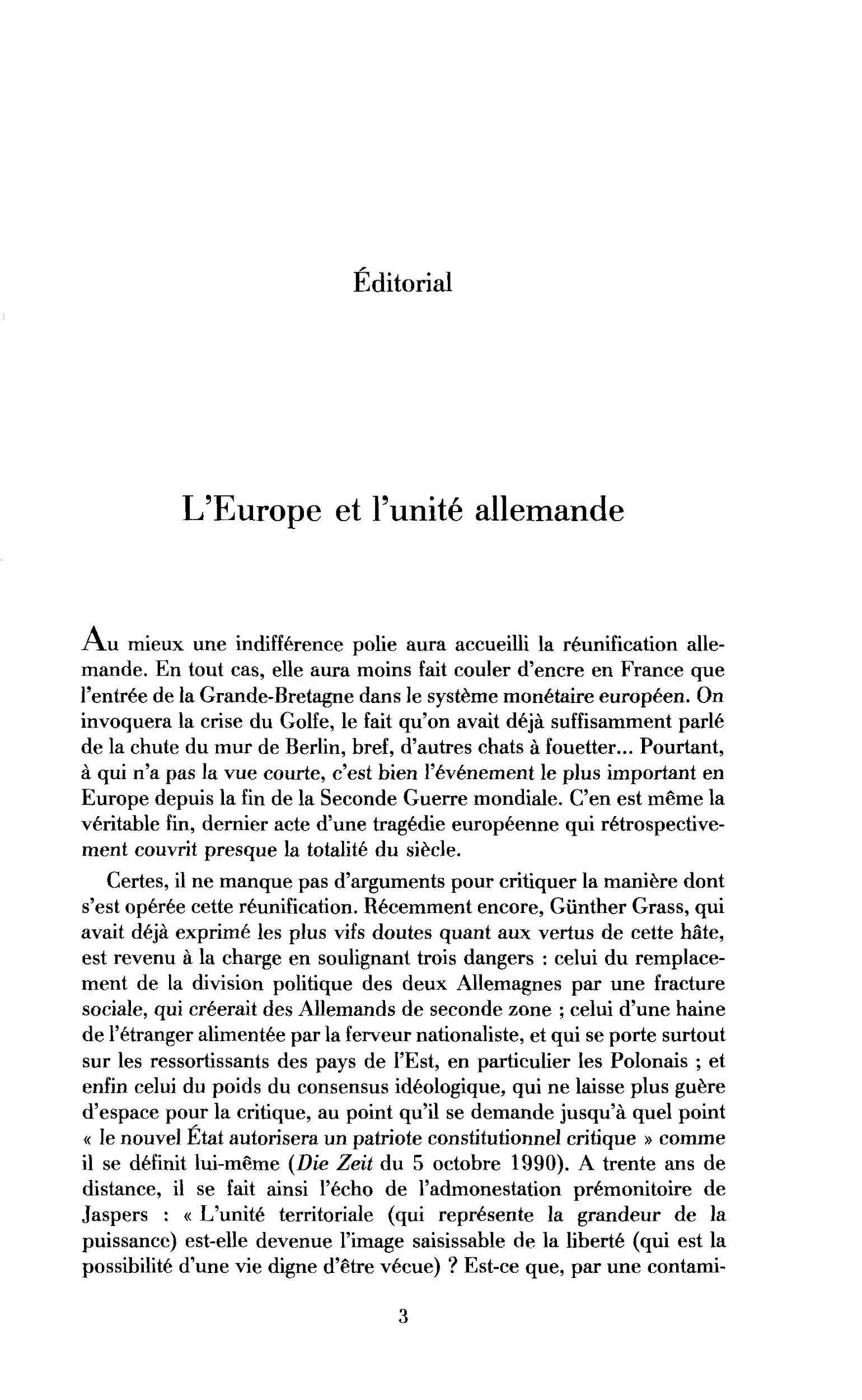 L’Europe et l’unité allemande