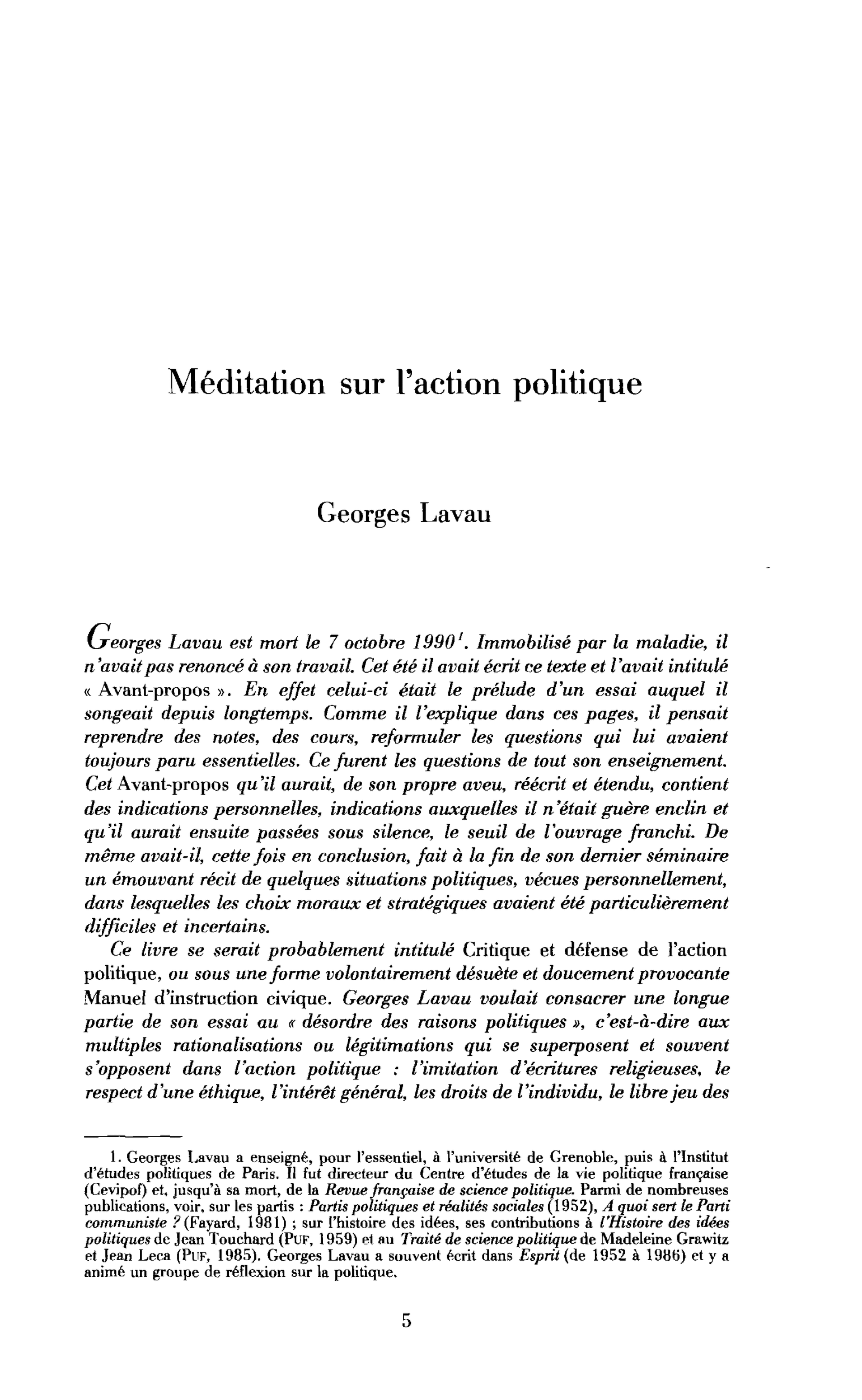 Méditation sur l’action politique