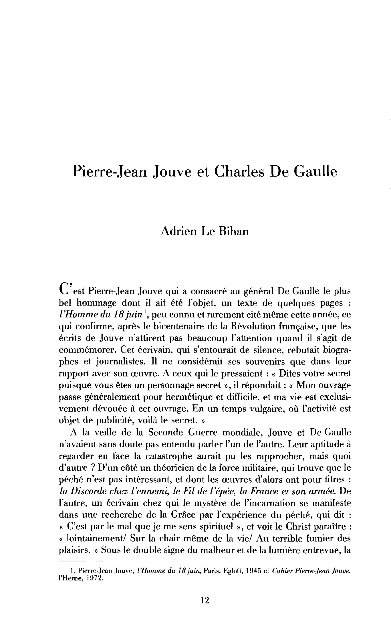 Pierre-Jean Jouve et De Gaulle
