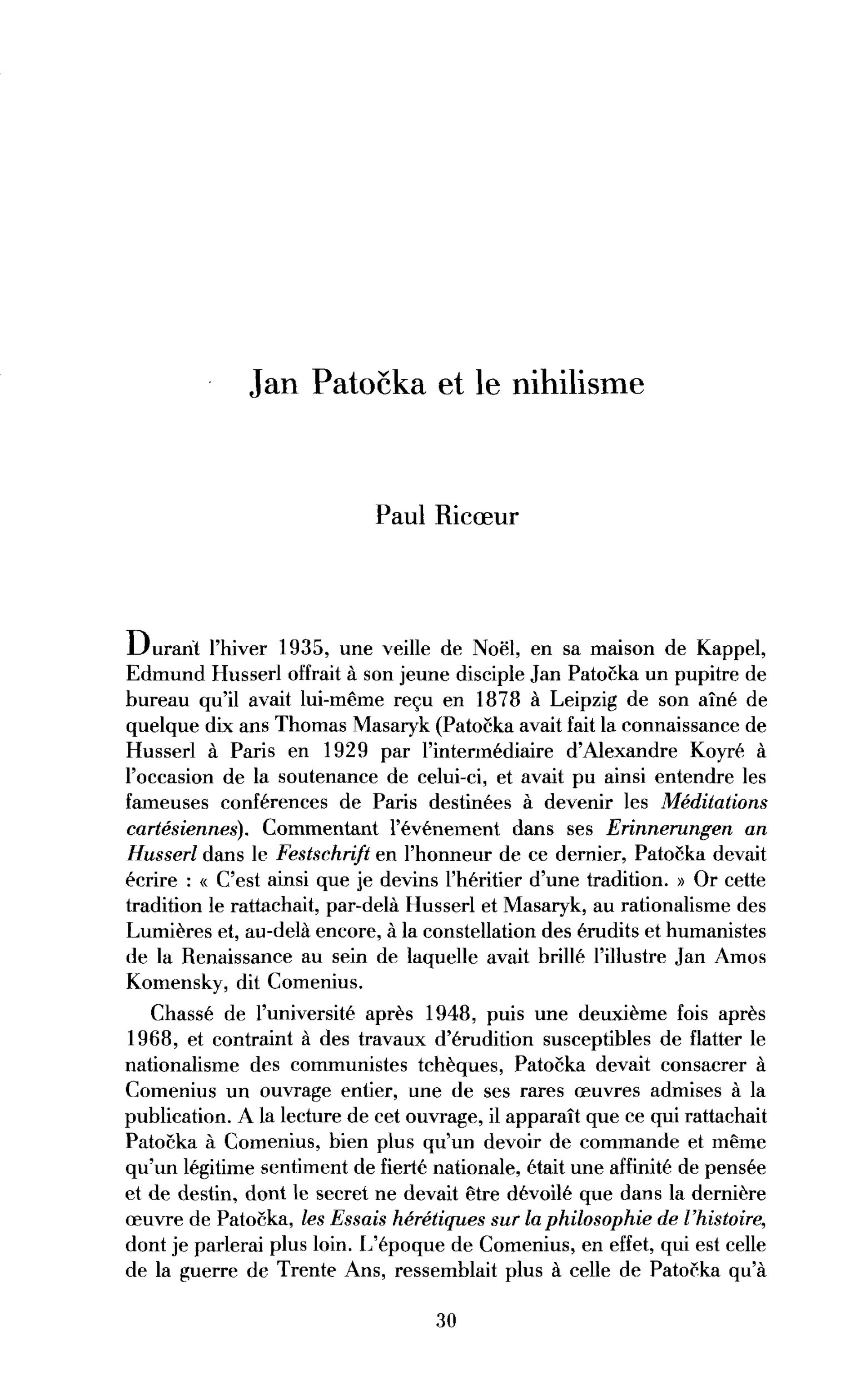 Jan Patocka et le nihilisme