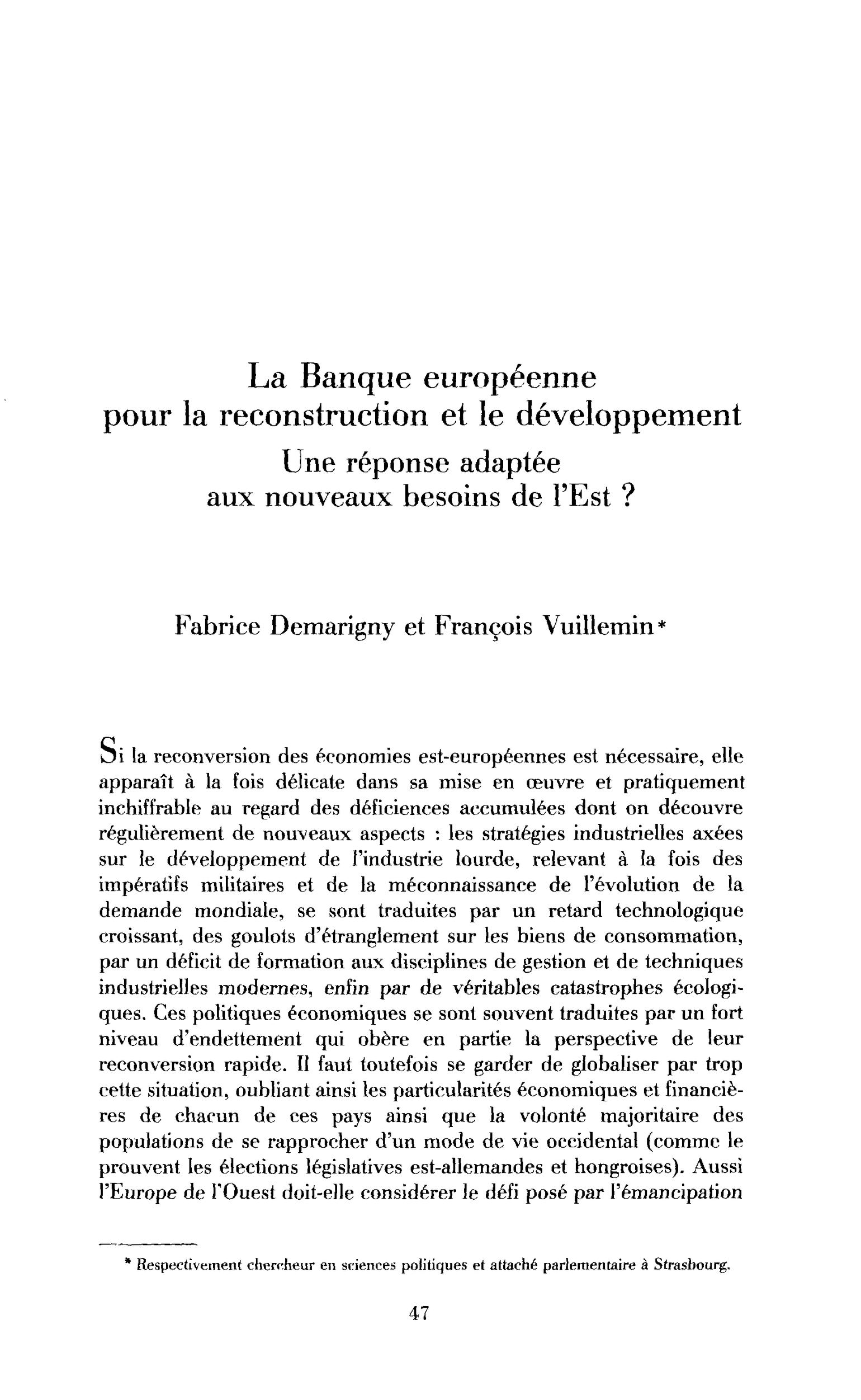 La BERD, une réponse adaptée aux nouveaux besoins de l’Est ?