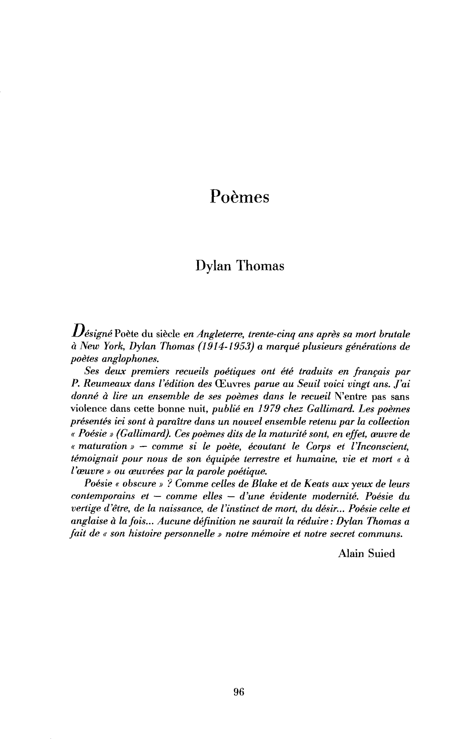 Poèmes (traduits par Alain Suied)