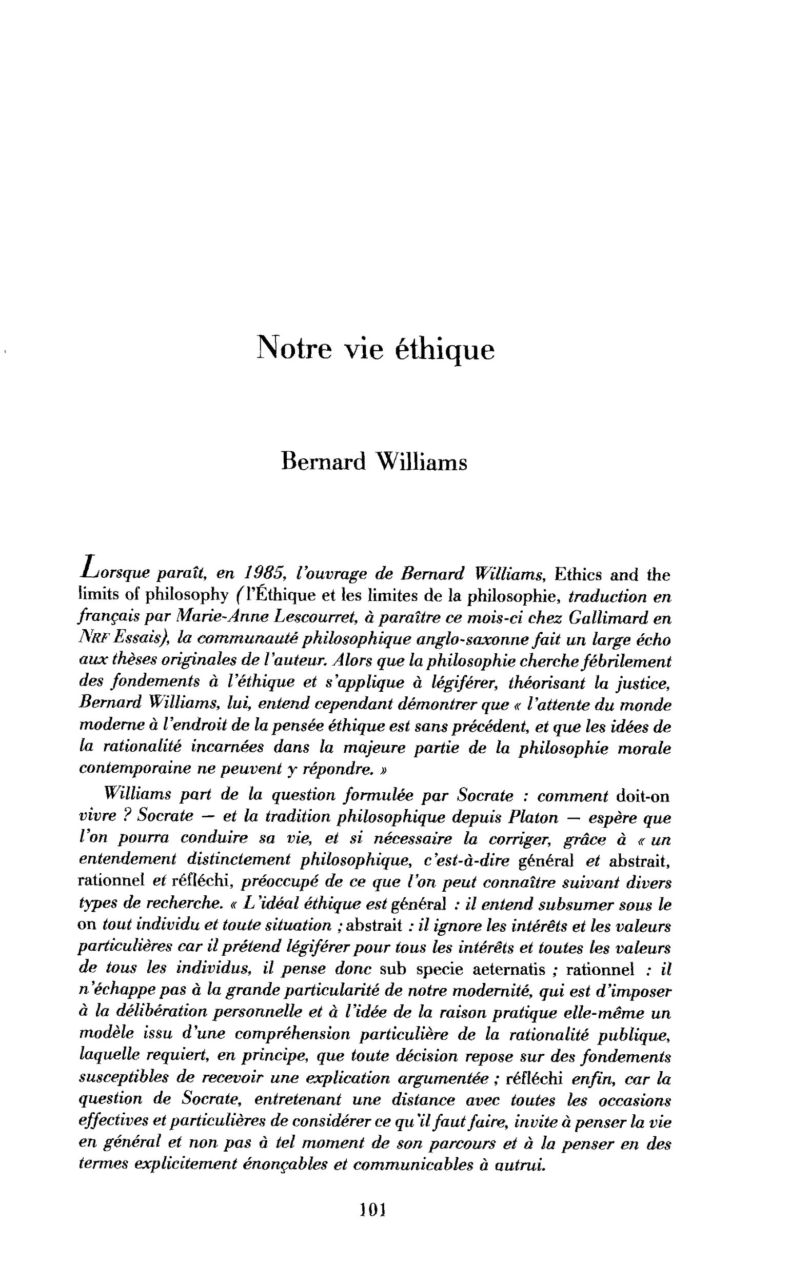 Notre vie éthique