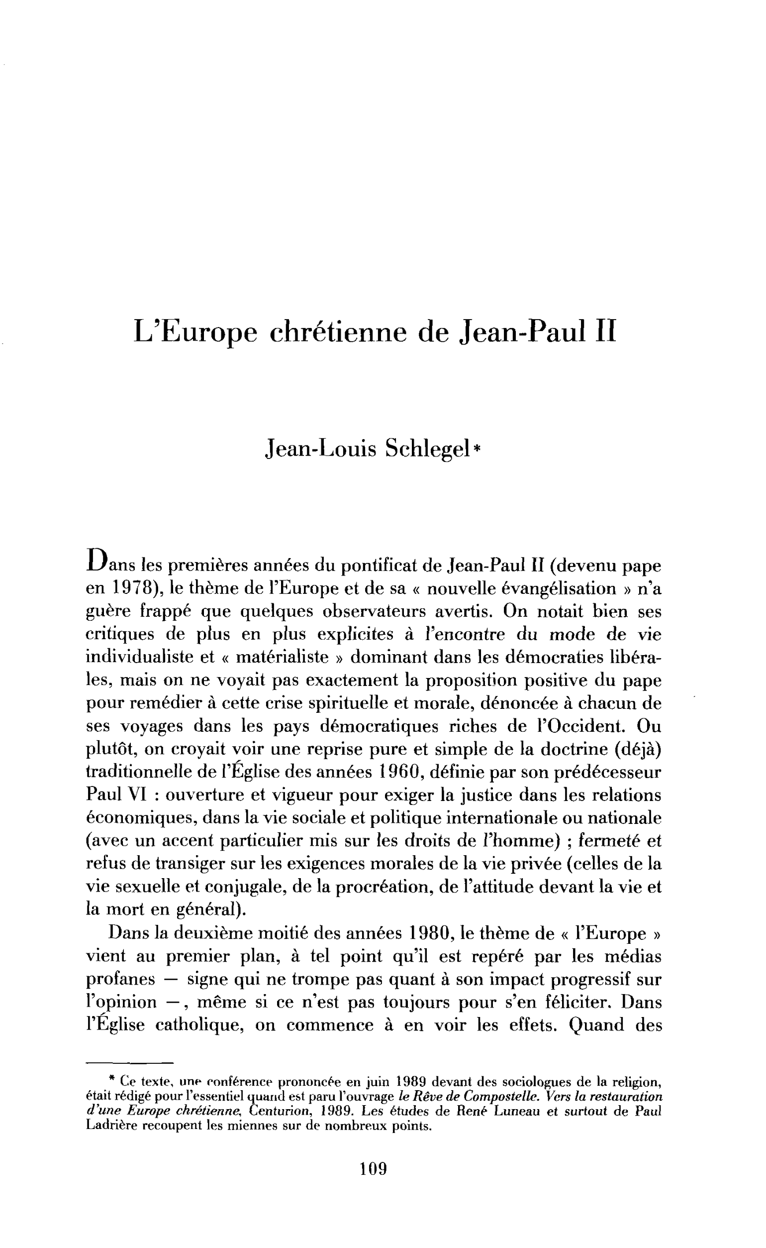 L’Europe chrétienne de Jean-Paul II