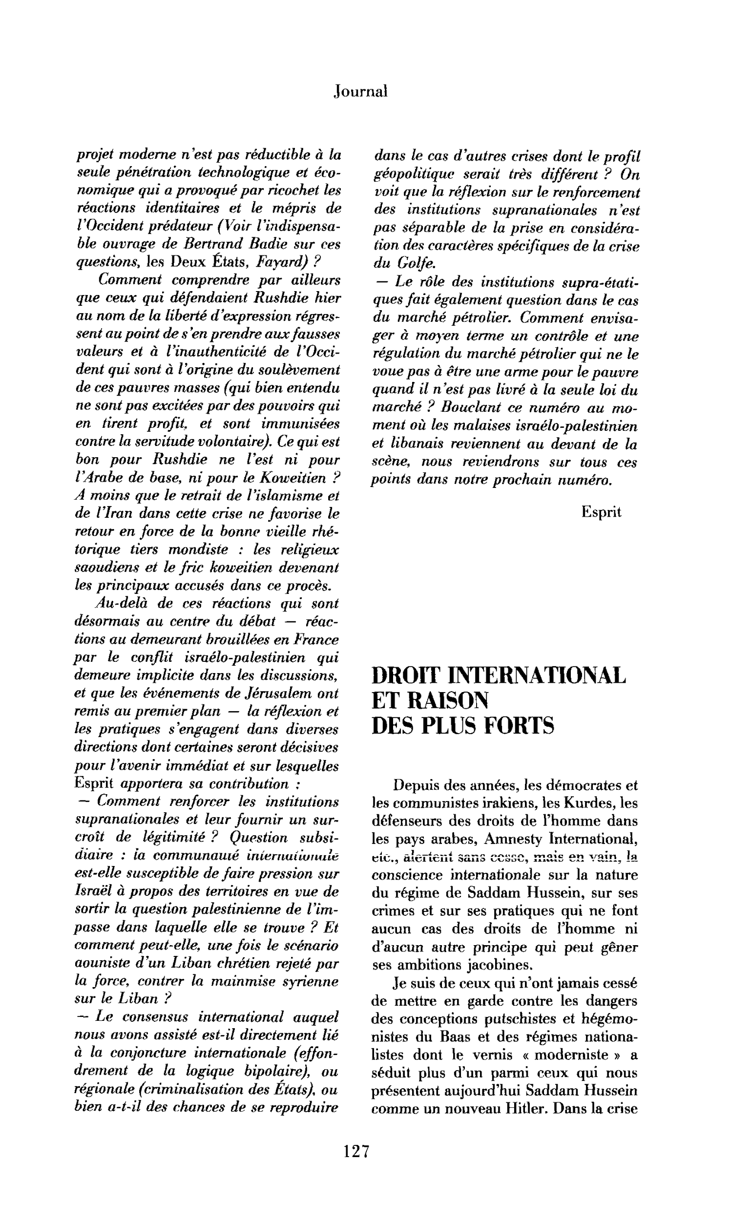 Droit international et raison des plus forts