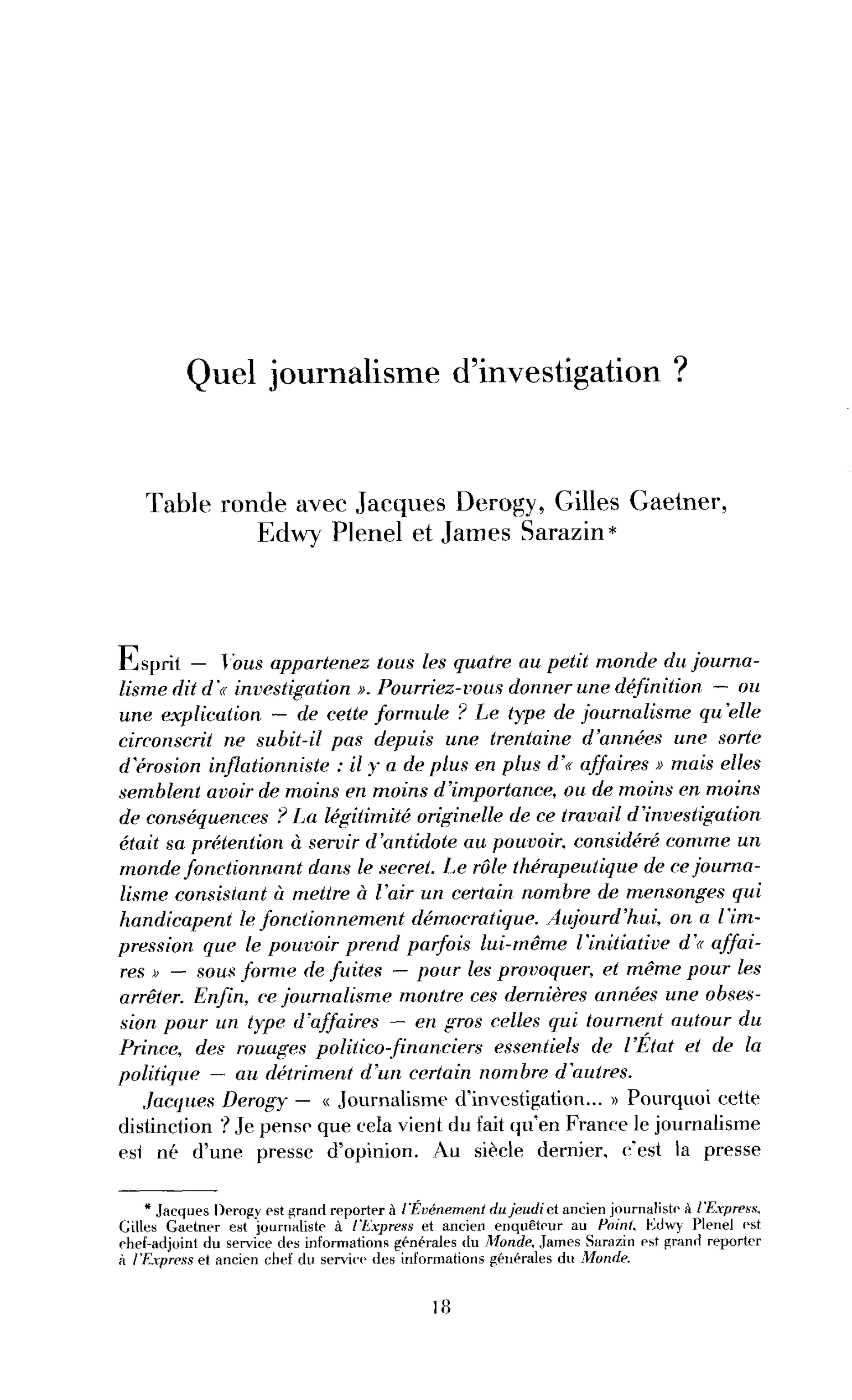 Quel journalisme d’investigation (table ronde)