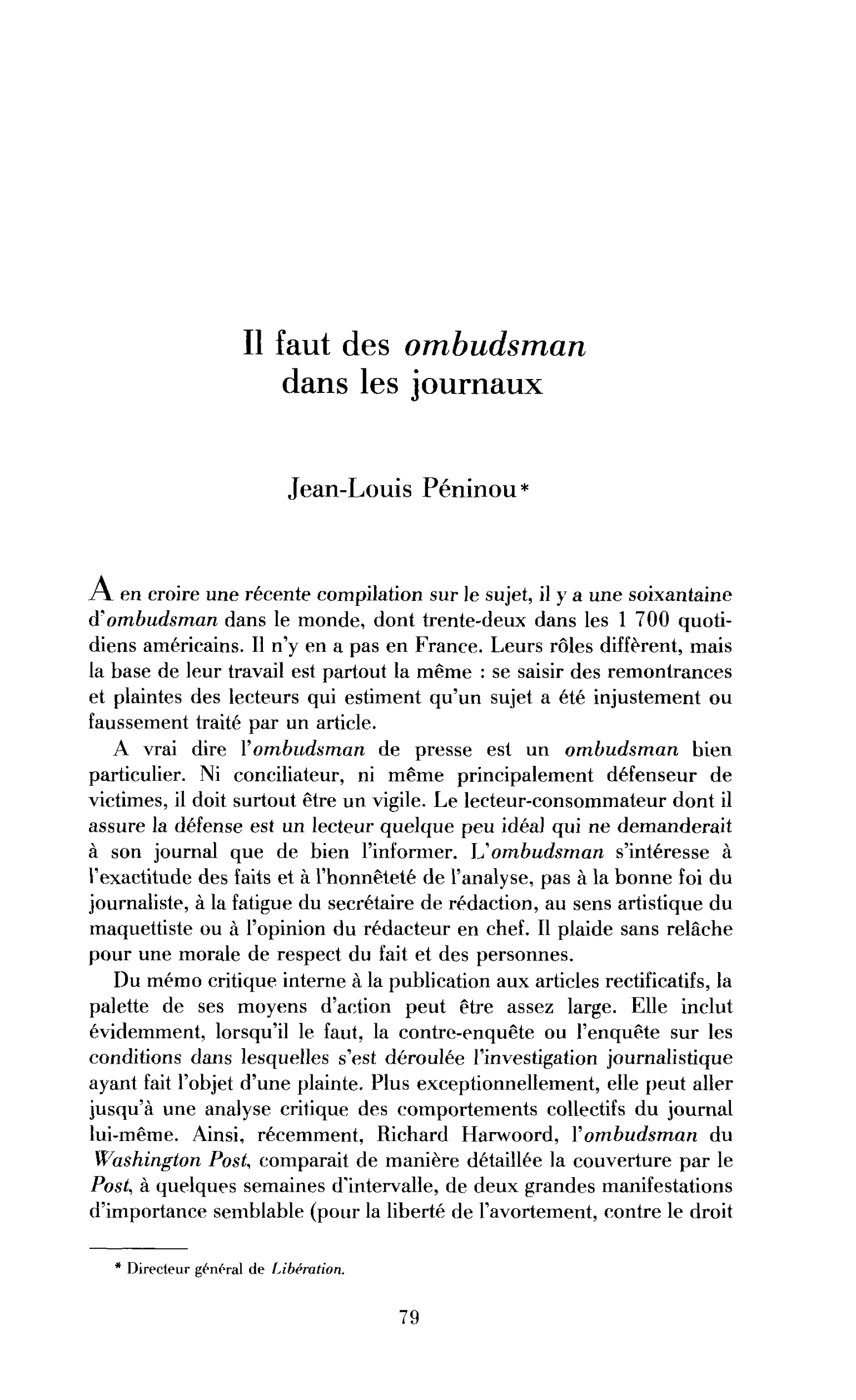Il faut des ombudsman dans les journaux