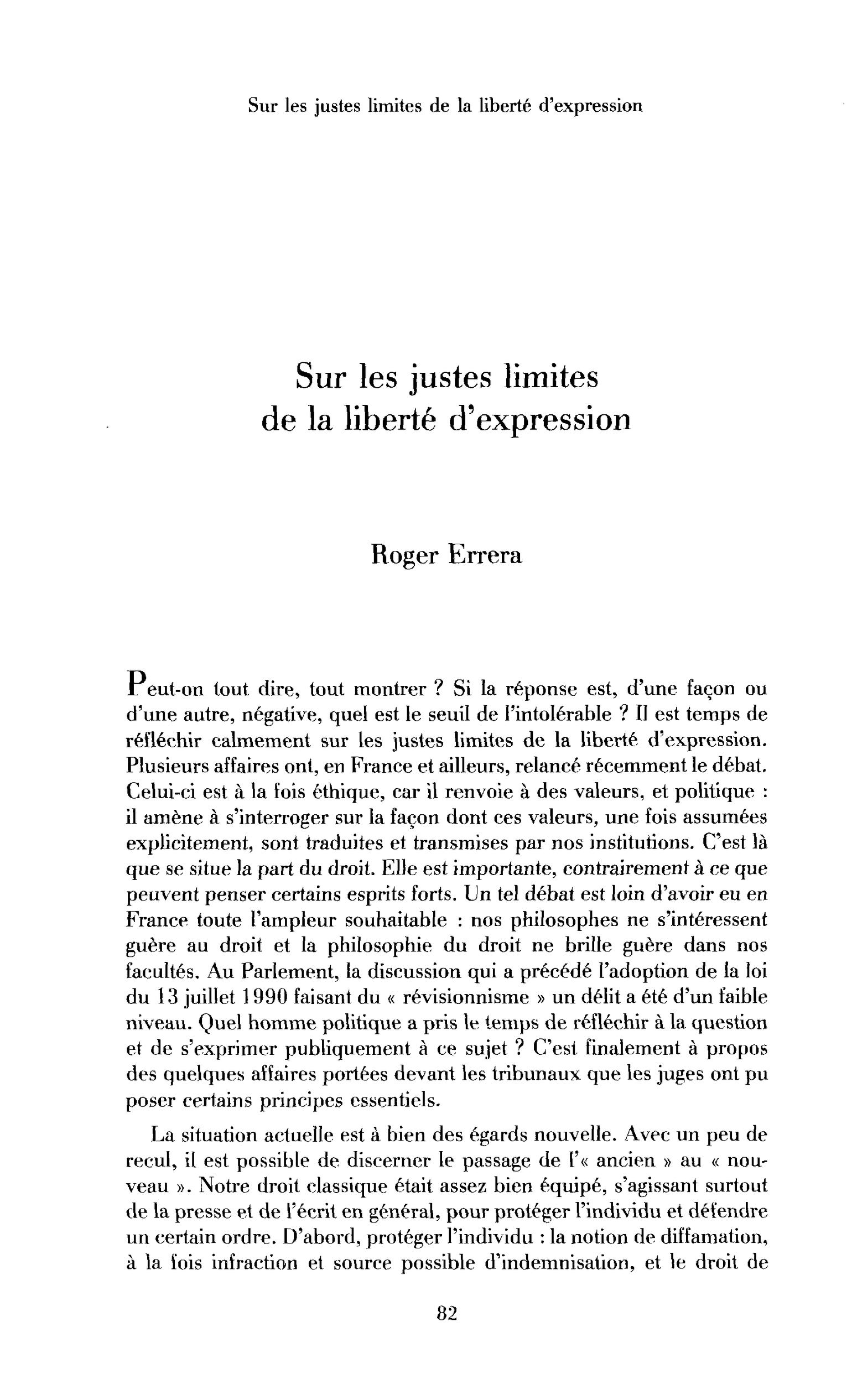 Sur les justes limites de la liberté d’expression