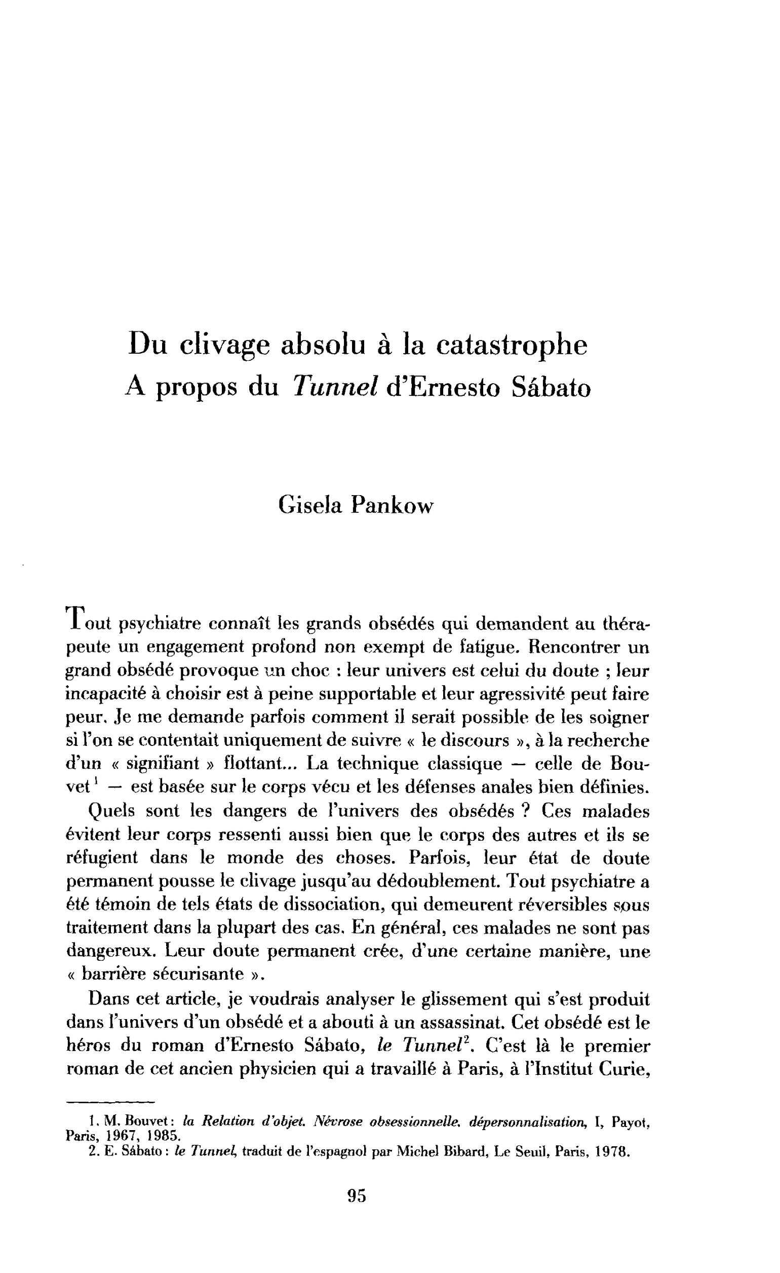 Du clivage absolu à la catastrophe. Le Tunnel d’Ernesto Sàbato