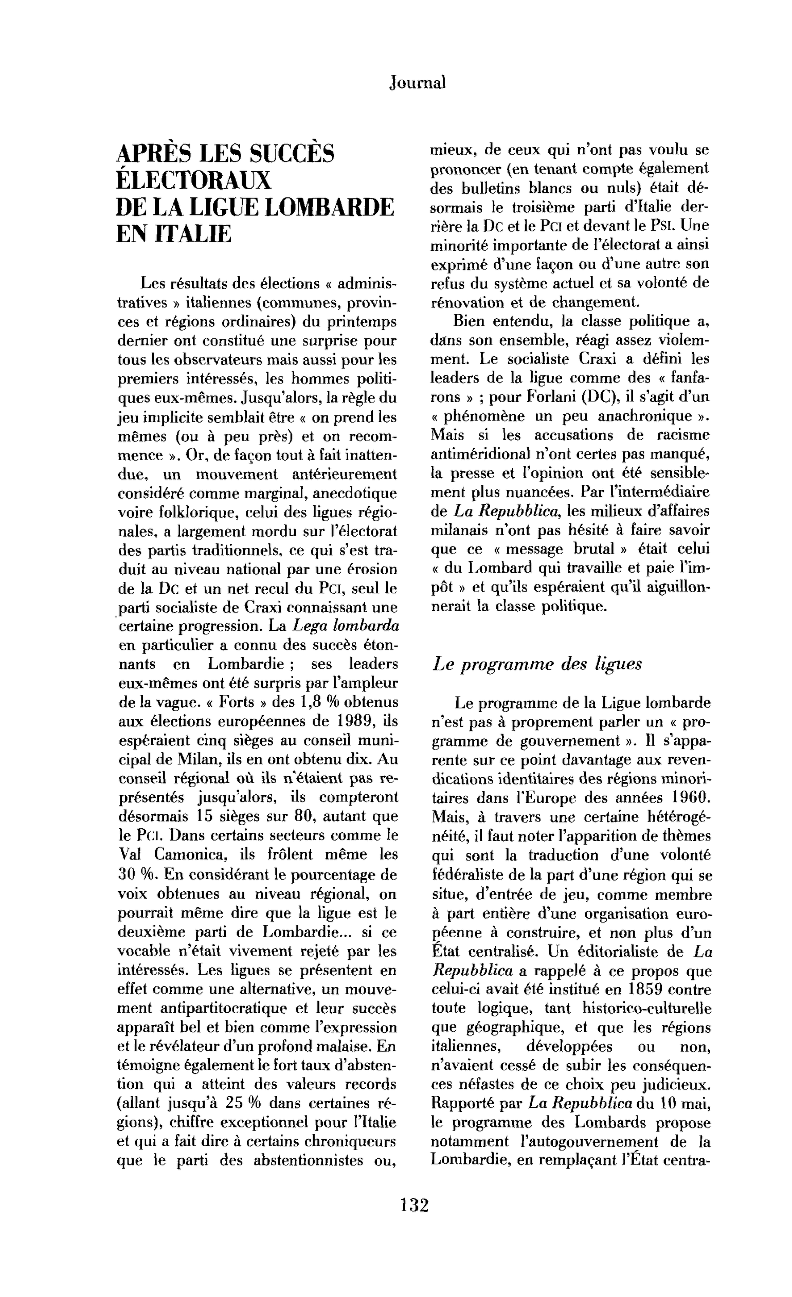 Après les succès électoraux de la Ligue lombarde en Italie