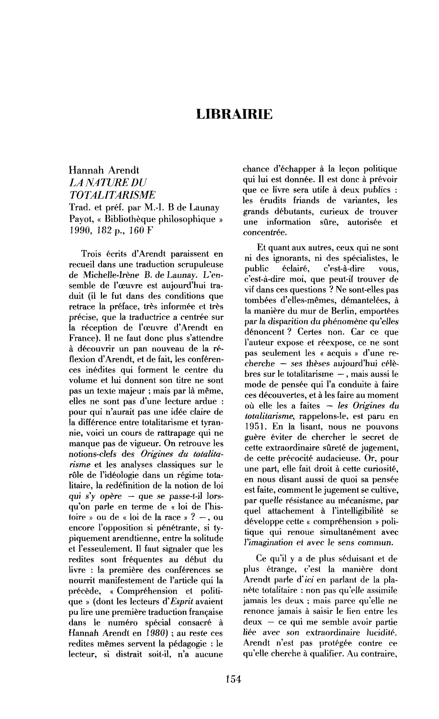 Hannah Arendt, La Nature du totalitarisme