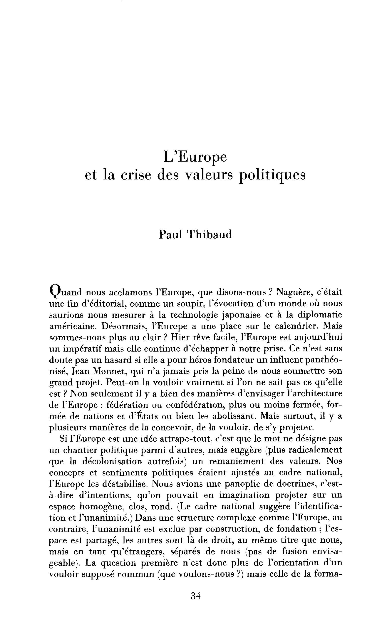 L’Europe et la crise des valeurs politiques