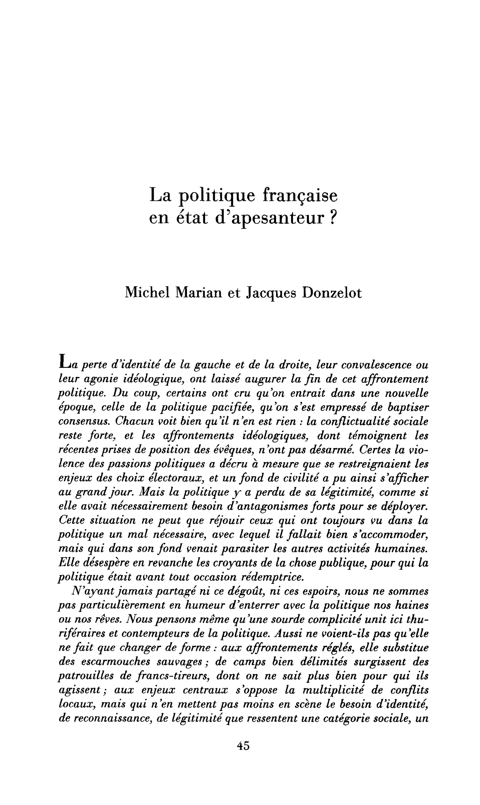 La politique française en état d’apesanteur ?