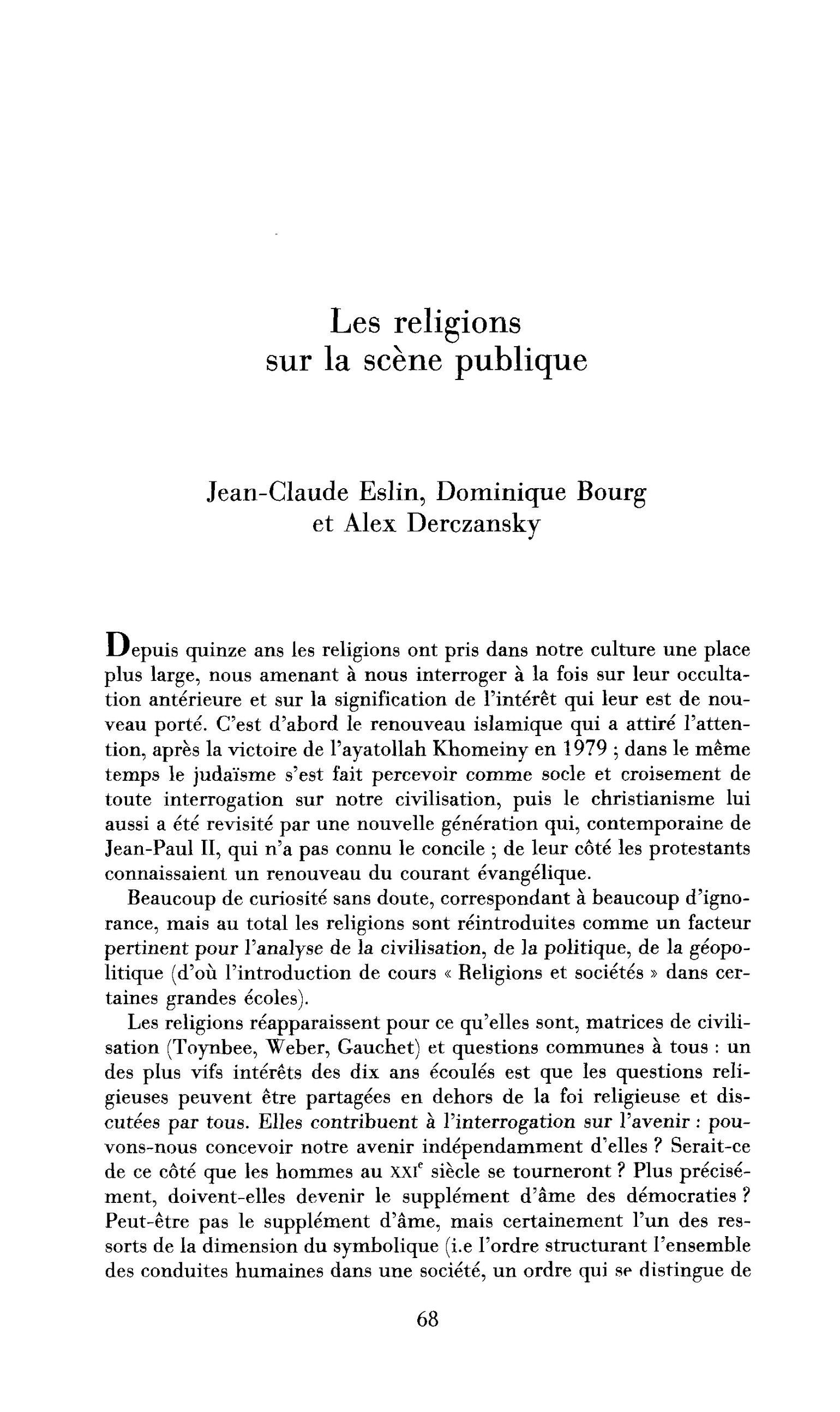 Les religions sur la scène publique