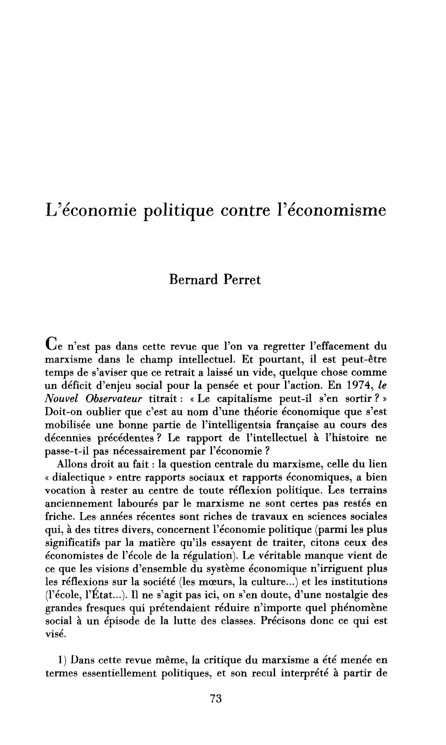 L’économie politique contre l’économisme