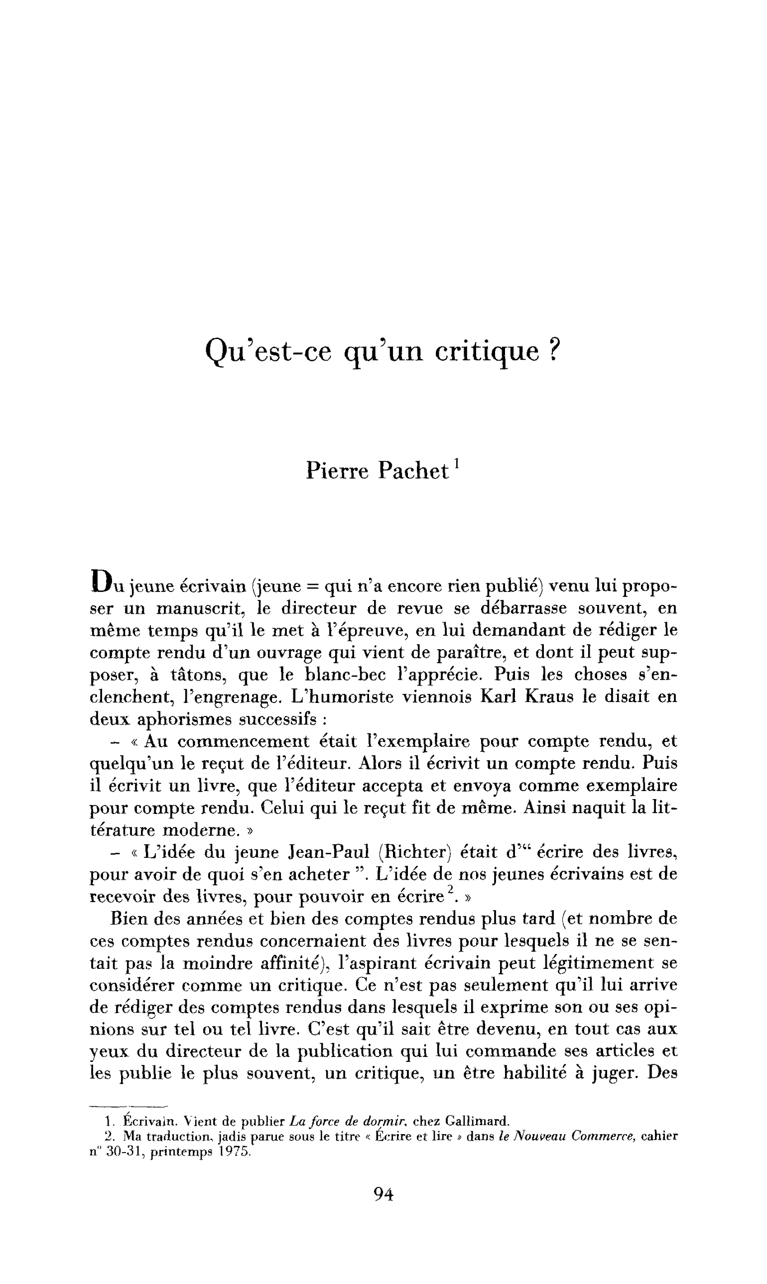Qu’est-ce qu’un critique ?