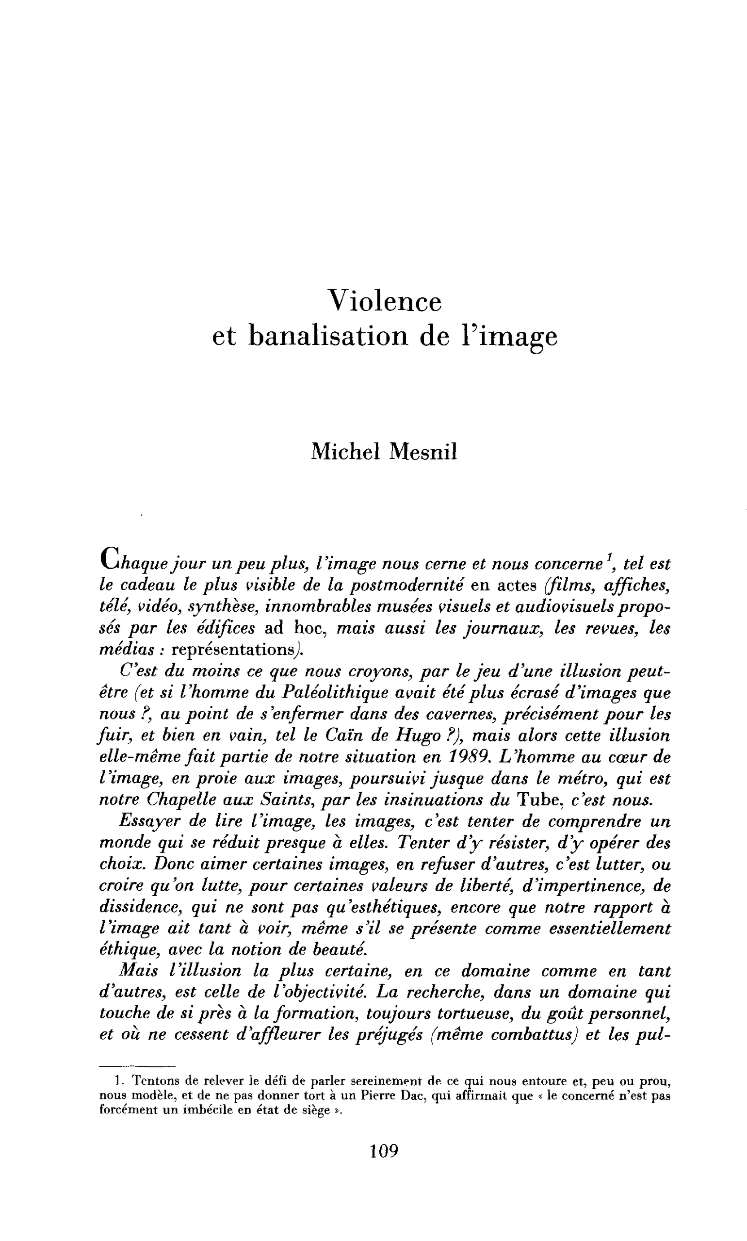 Violence et banalisation de l’image