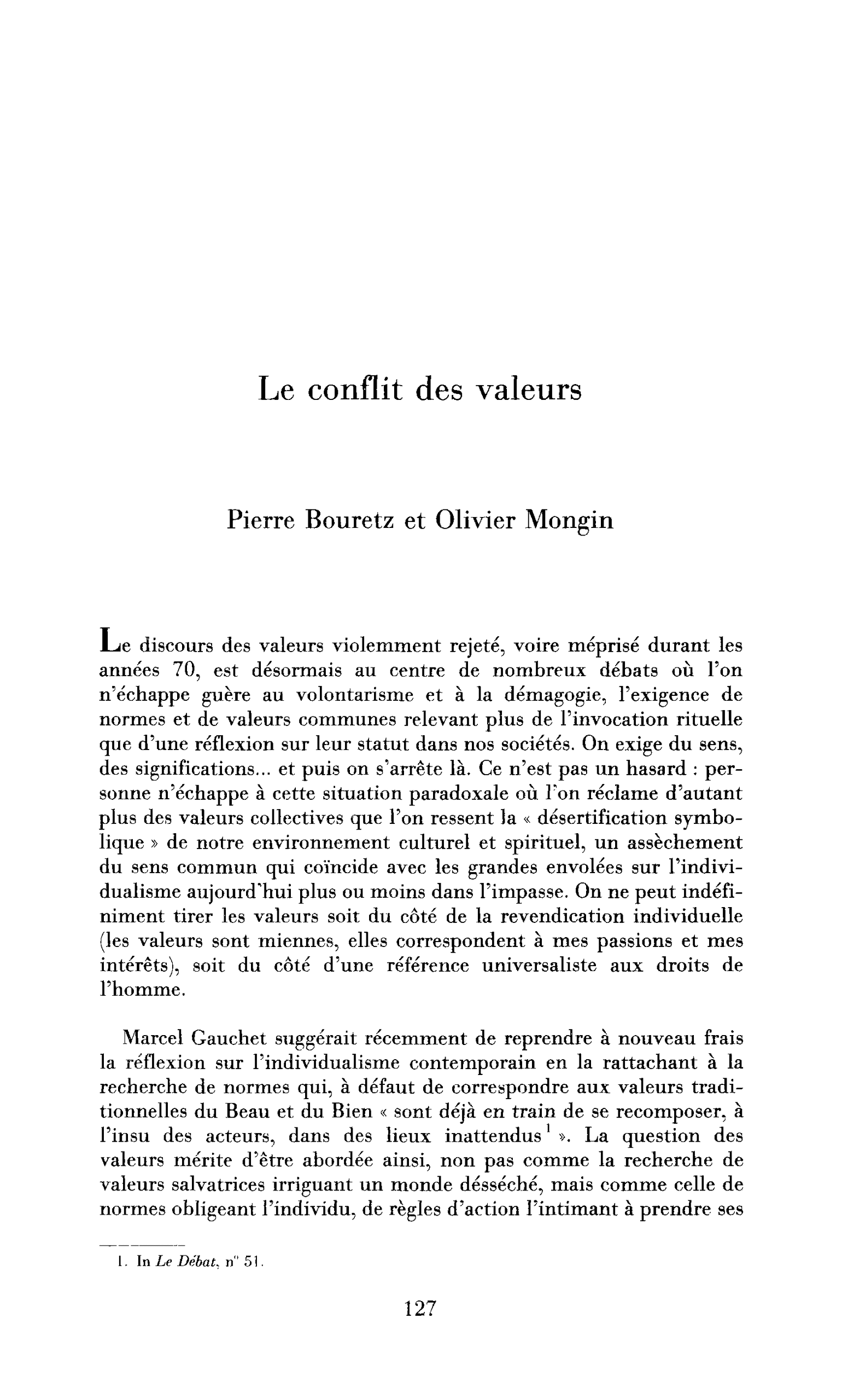 Le conflit des valeurs