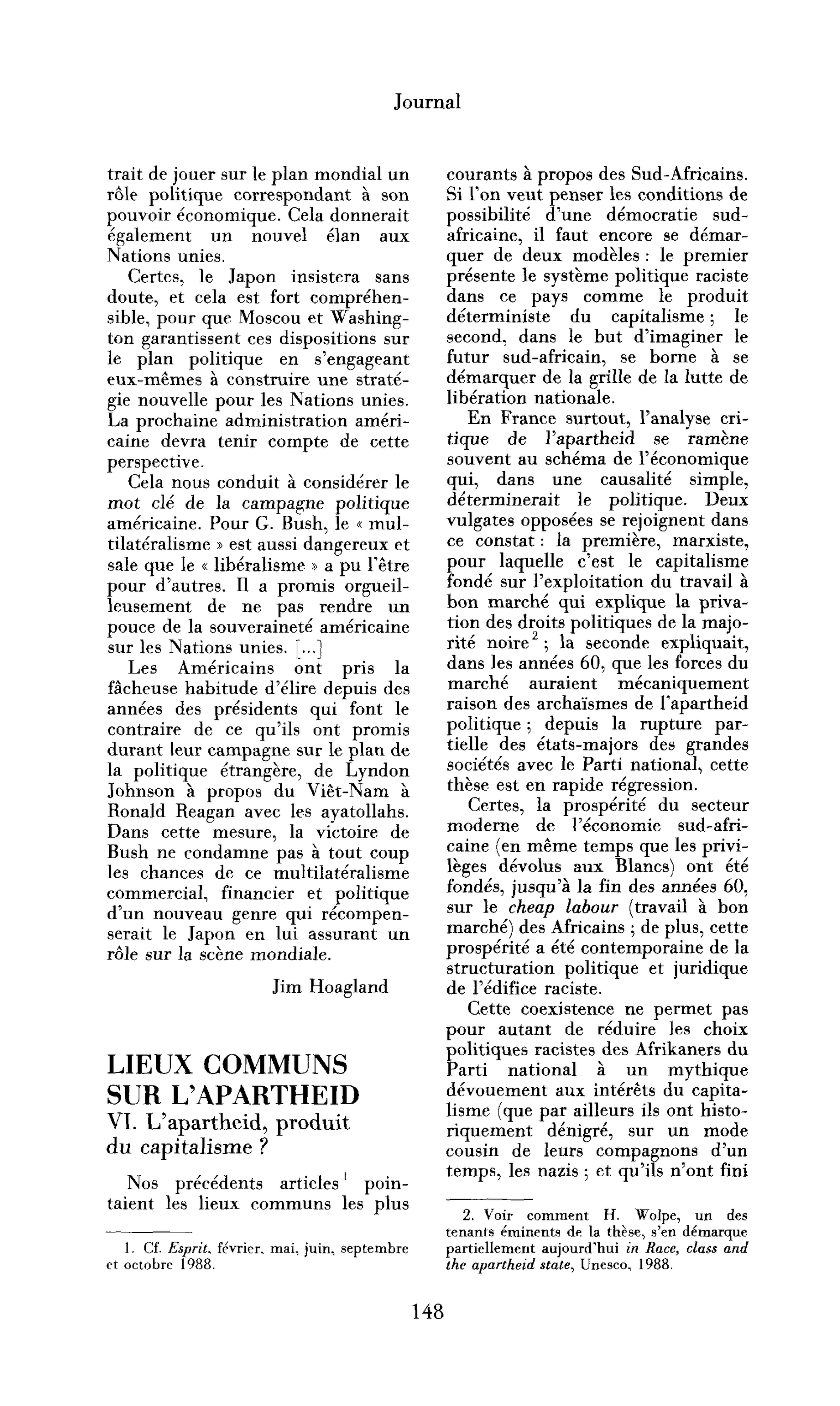 Lieux communs sur l’apartheid. VI