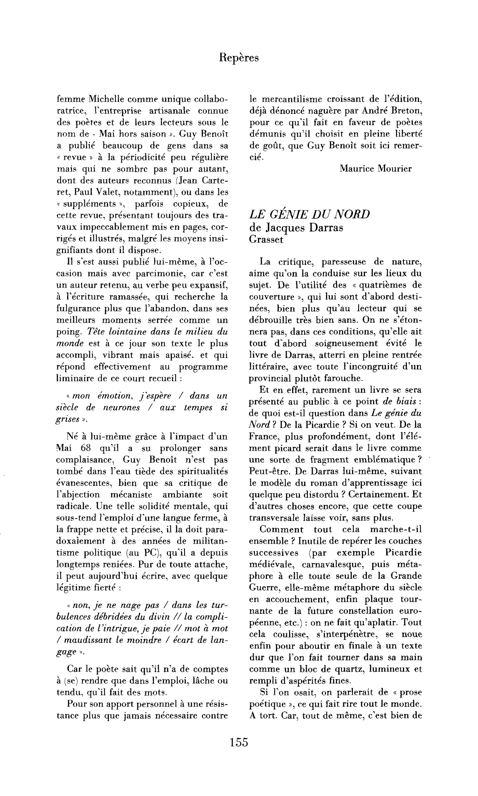 Jacques Darras, Le Génie du nord
