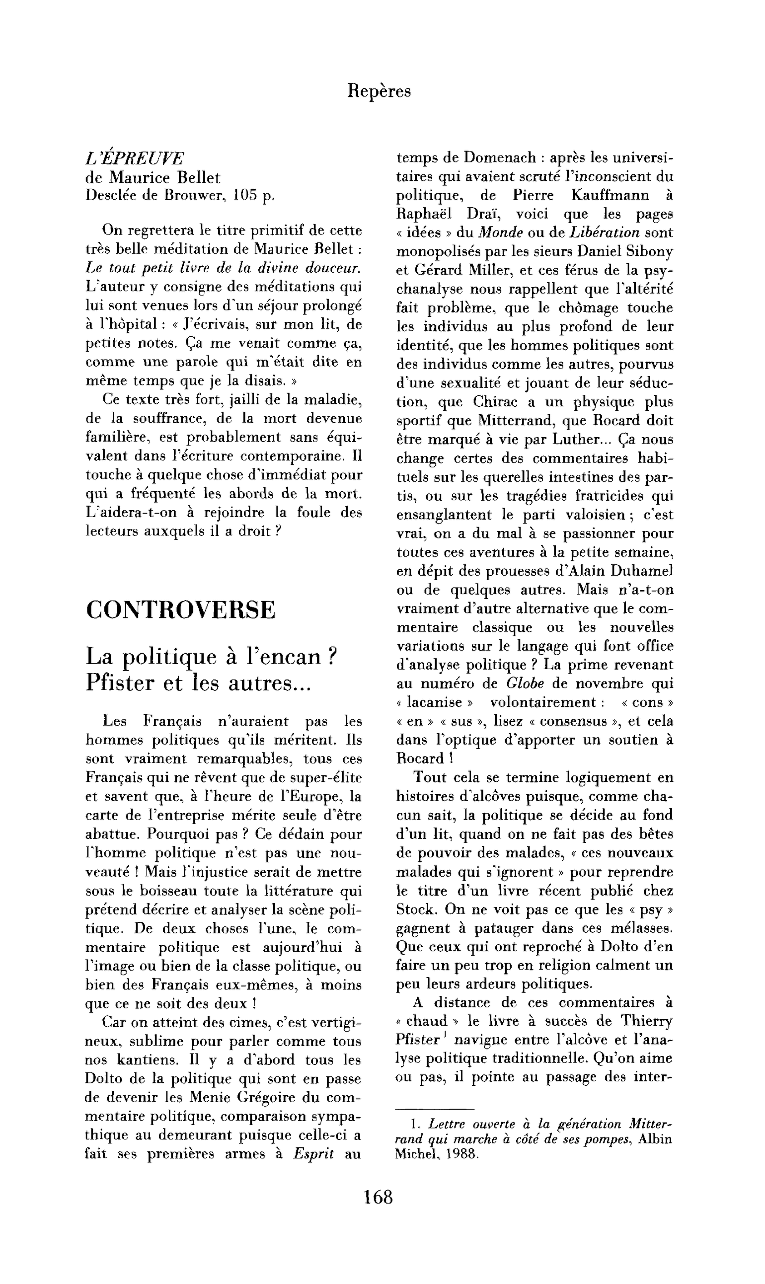 La politique à l’écran ? Pfister et les autres