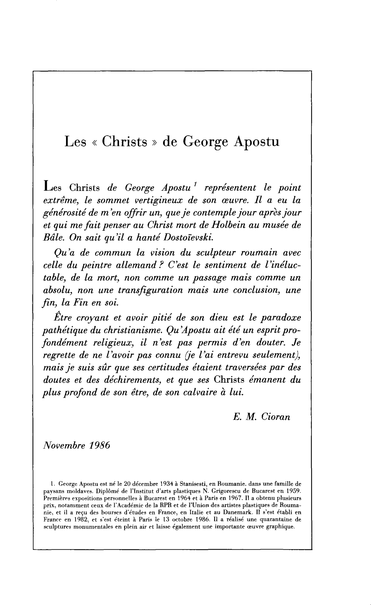 Les Christs de George Apostu