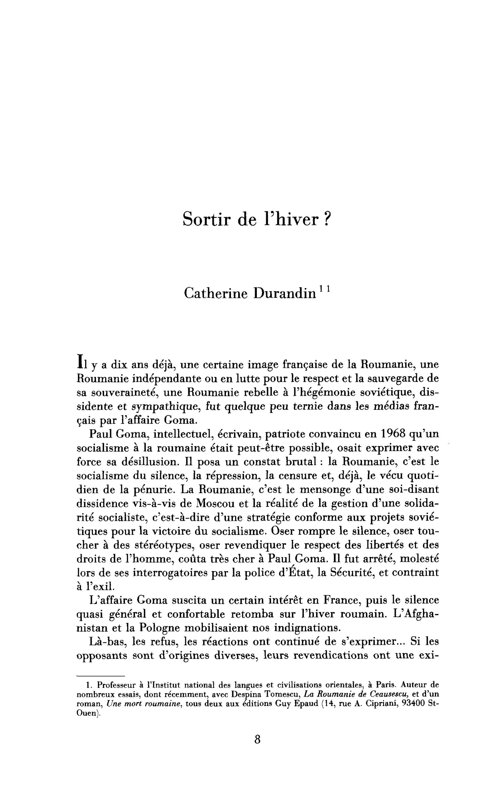 Sortir de l’hiver ? (Roumanie)