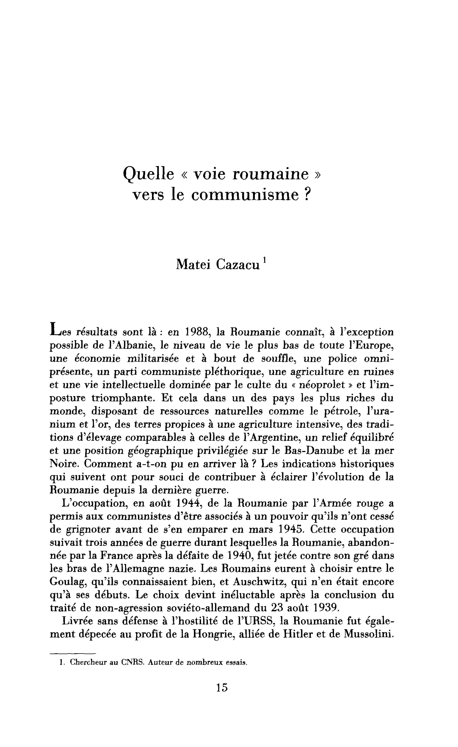 Quelle « voie roumaine » vers le communisme ?