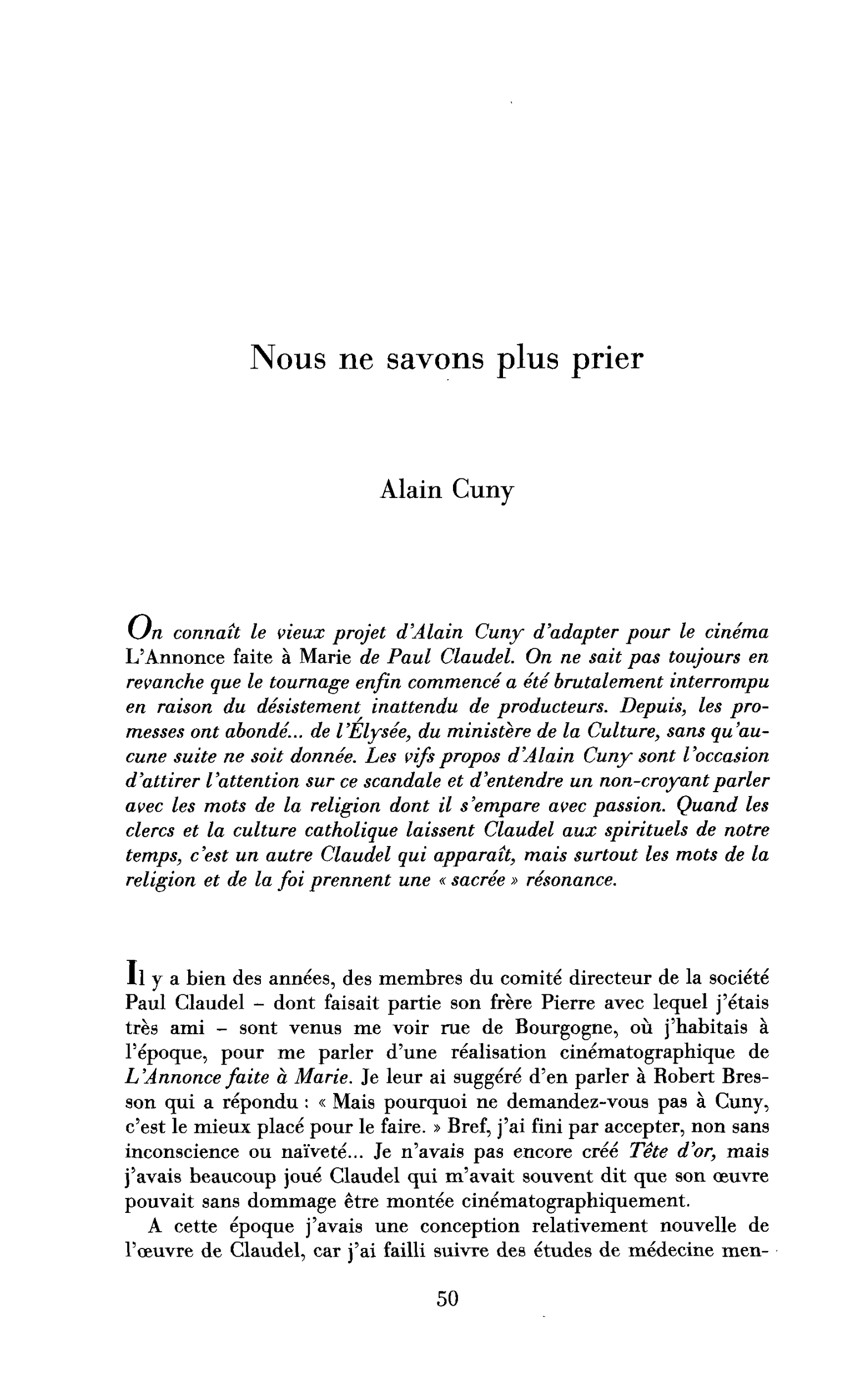 Nous ne savons plus prier