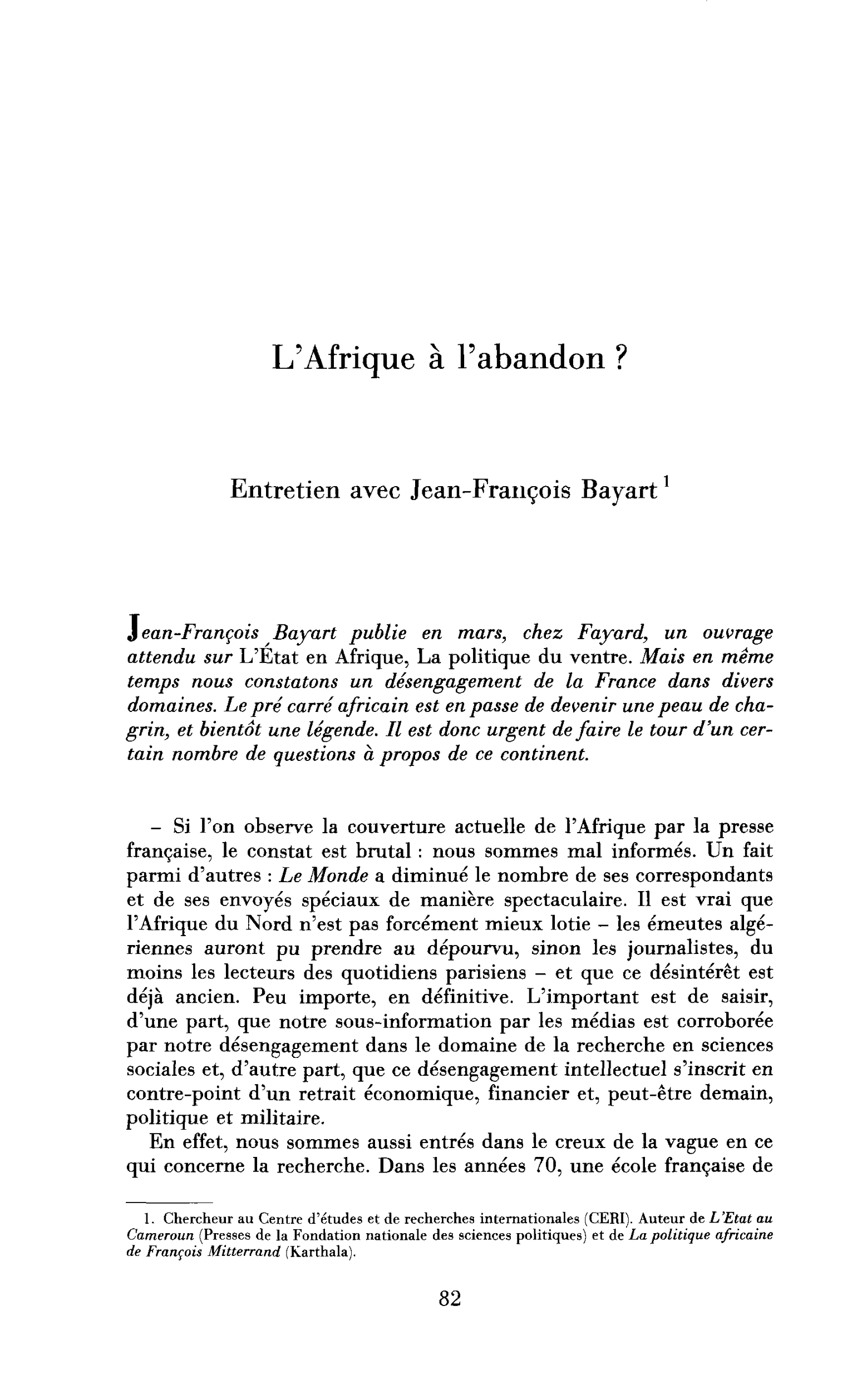 L’Afrique à l’abandon